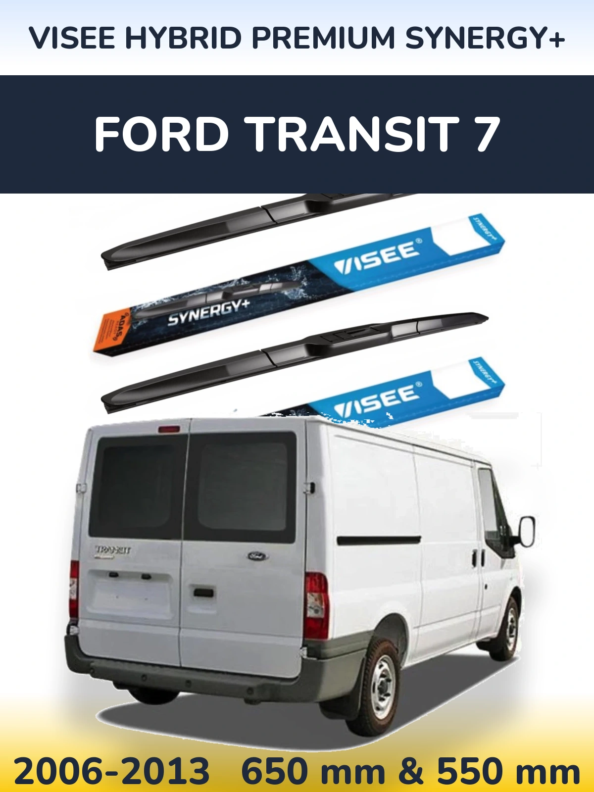 Sada předních stěračů VISEE HYBRID PREMIUM SYNERGY+ 650 a 550 mm pro Ford Transit 7 2006-2013