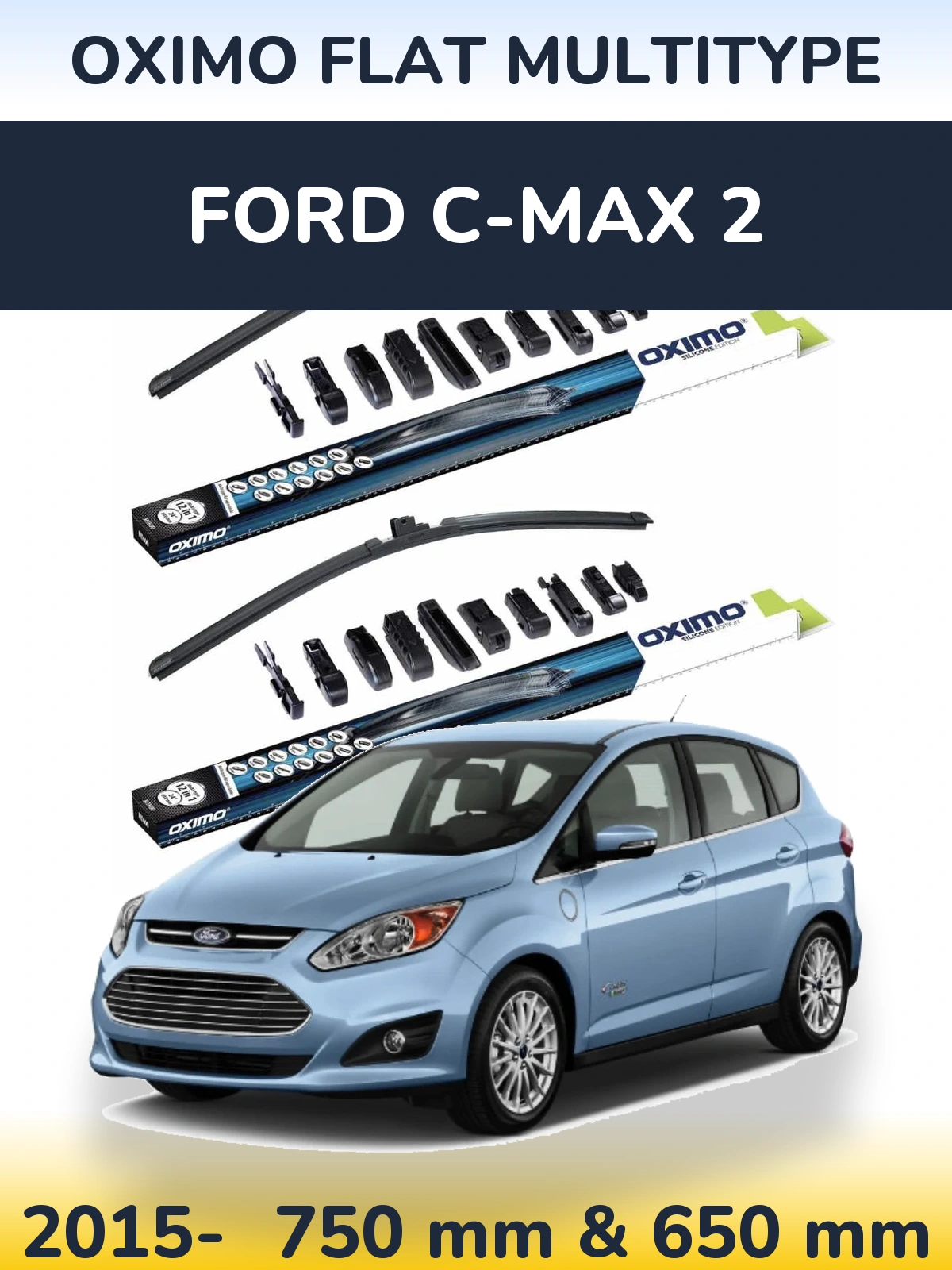 Sada předních stěračů Oximo Flat MultiType 750 a 650 mm pro Ford C-MAX 2 2015-2026