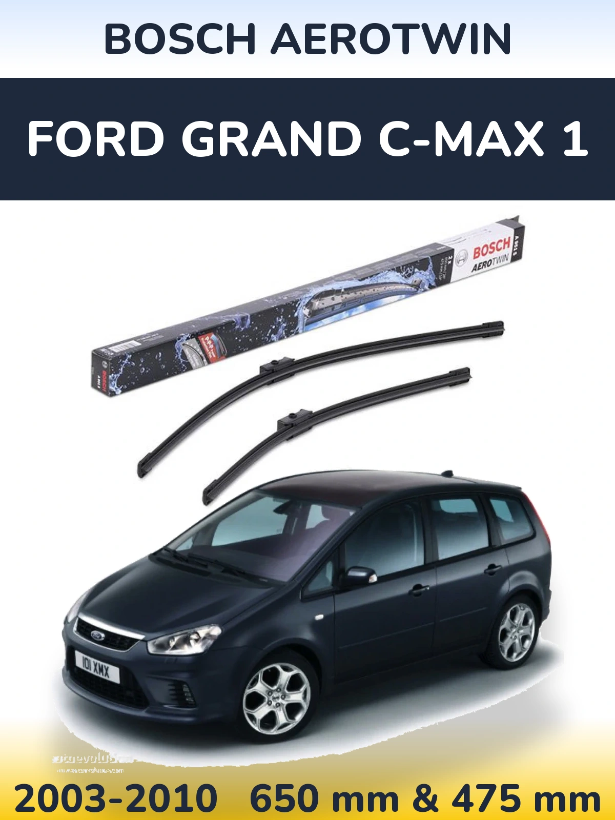 Sada předních stěračů BOSCH AeroTwin 650 a 475 mm pro Ford Grand C-MAX 1 2003-2010