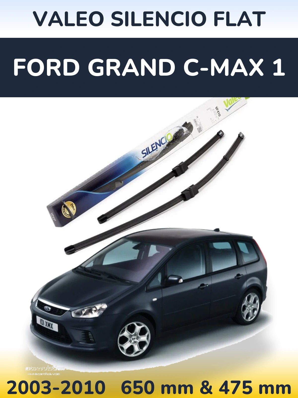 Sada předních stěračů Valeo Silencio Flat 650 a 475 mm pro Ford Grand C-MAX 1 2003-2010