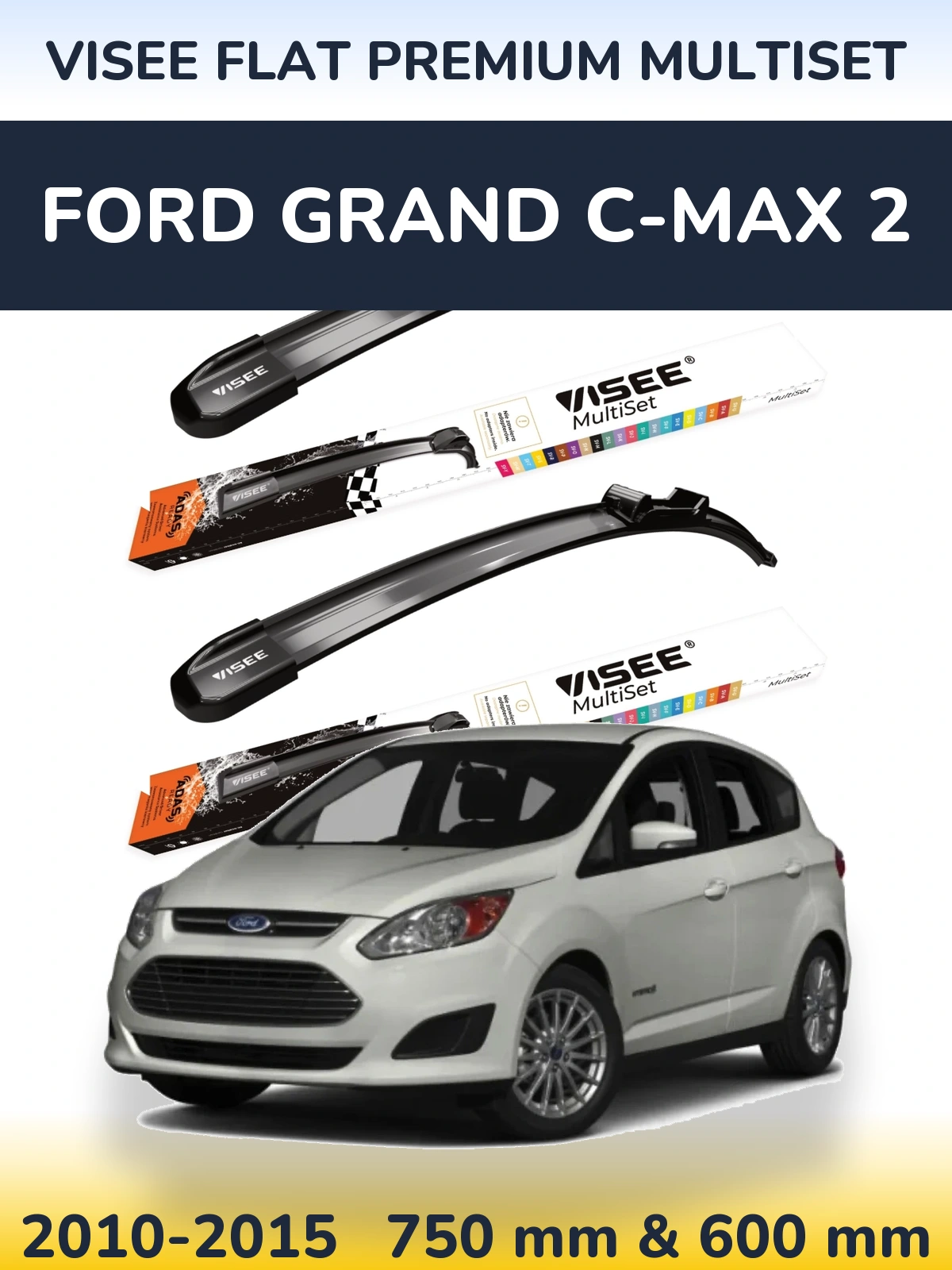 Sada předních stěračů VISEE FLAT PREMIUM MultiSet 750 a 600 mm pro Ford Grand C-MAX 2 2010-2015