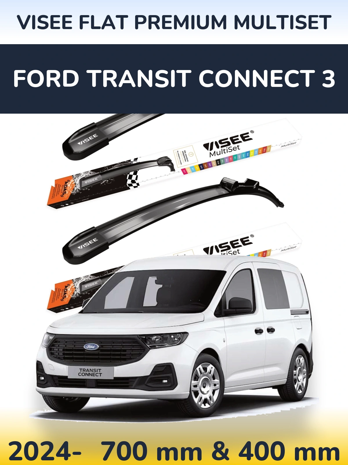 Sada předních stěračů VISEE FLAT PREMIUM MultiSet 700 a 400 mm pro Ford Transit Connect 3 2024-2026