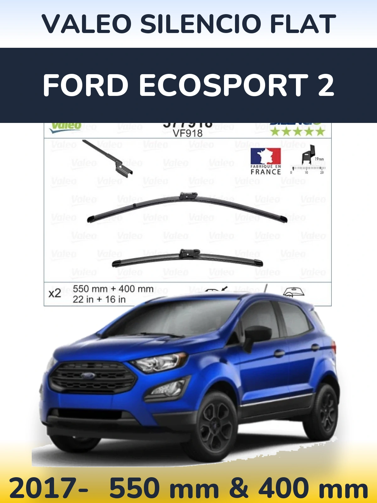 Sada předních stěračů Valeo Silencio Flat 550 a 400 mm pro Ford EcoSport 2 2017-2026