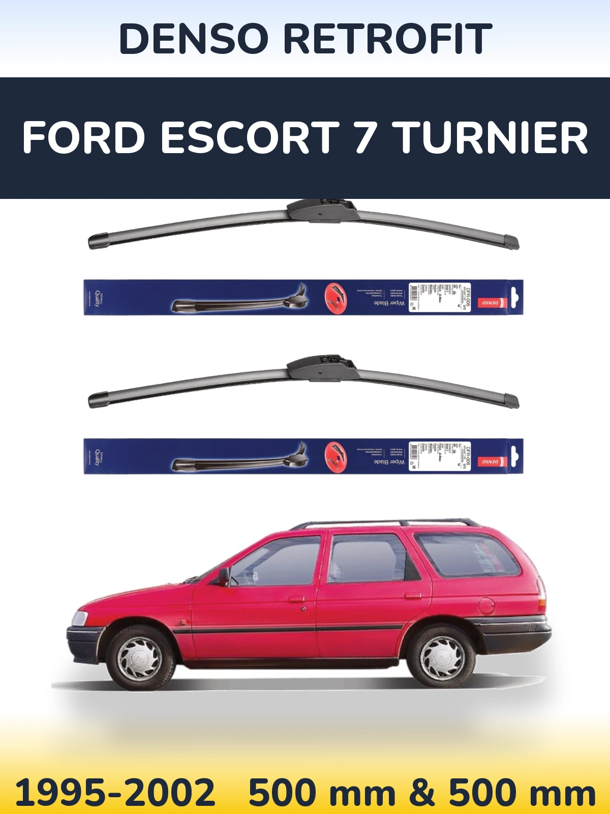 Sada předních stěračů Denso Retrofit 500 a 500 mm pro Ford Escort 7 Turnier 1995-2002