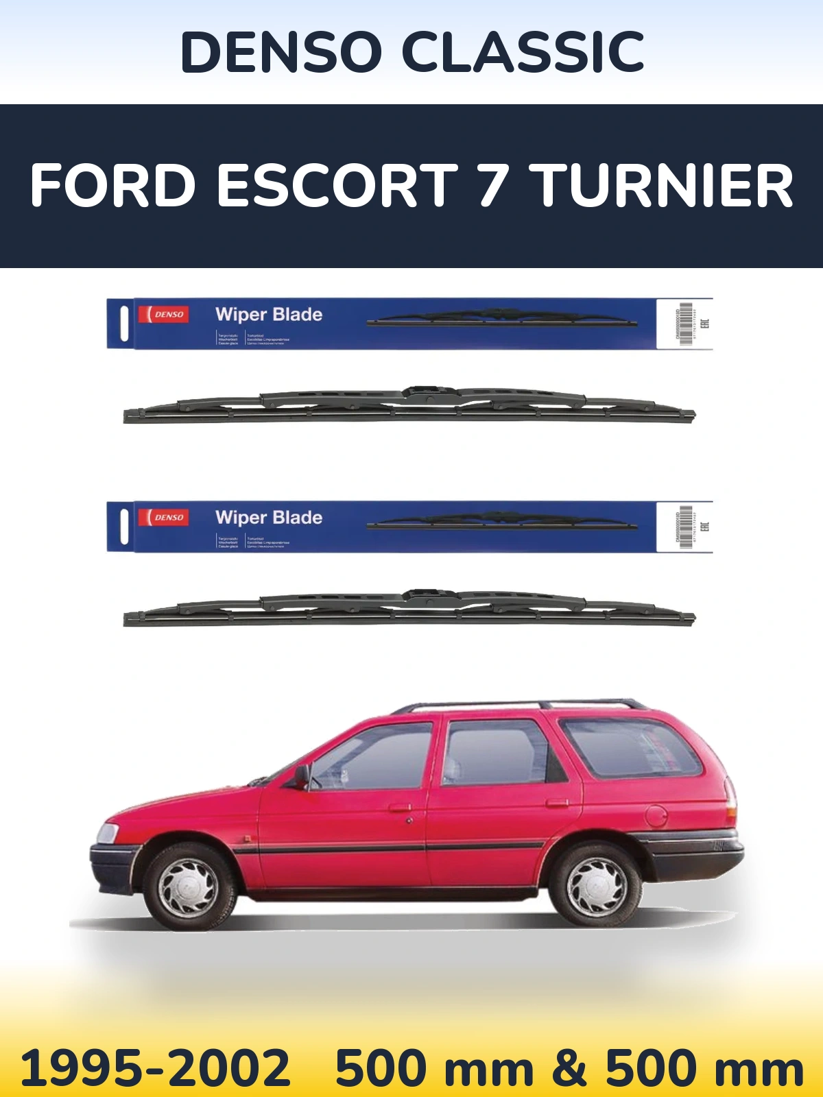 Комплект передних дворников Denso Classic 500 & 500 мм для Ford Escort 7 Turnier 1995-2002