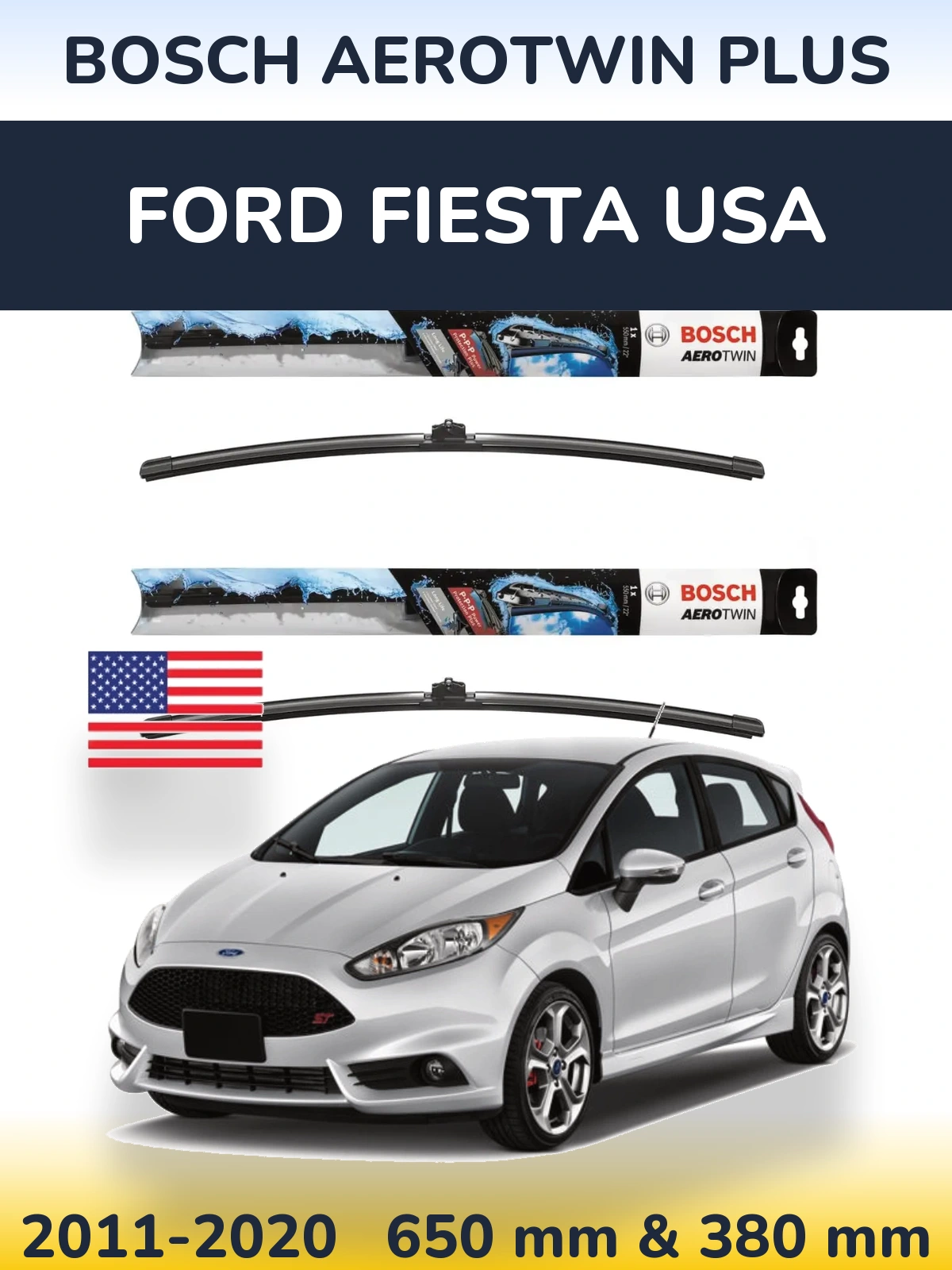 Комплект передніх щіток BOSCH AeroTwin Plus 650 & 380 мм для Ford Fiesta USA 2011-2020