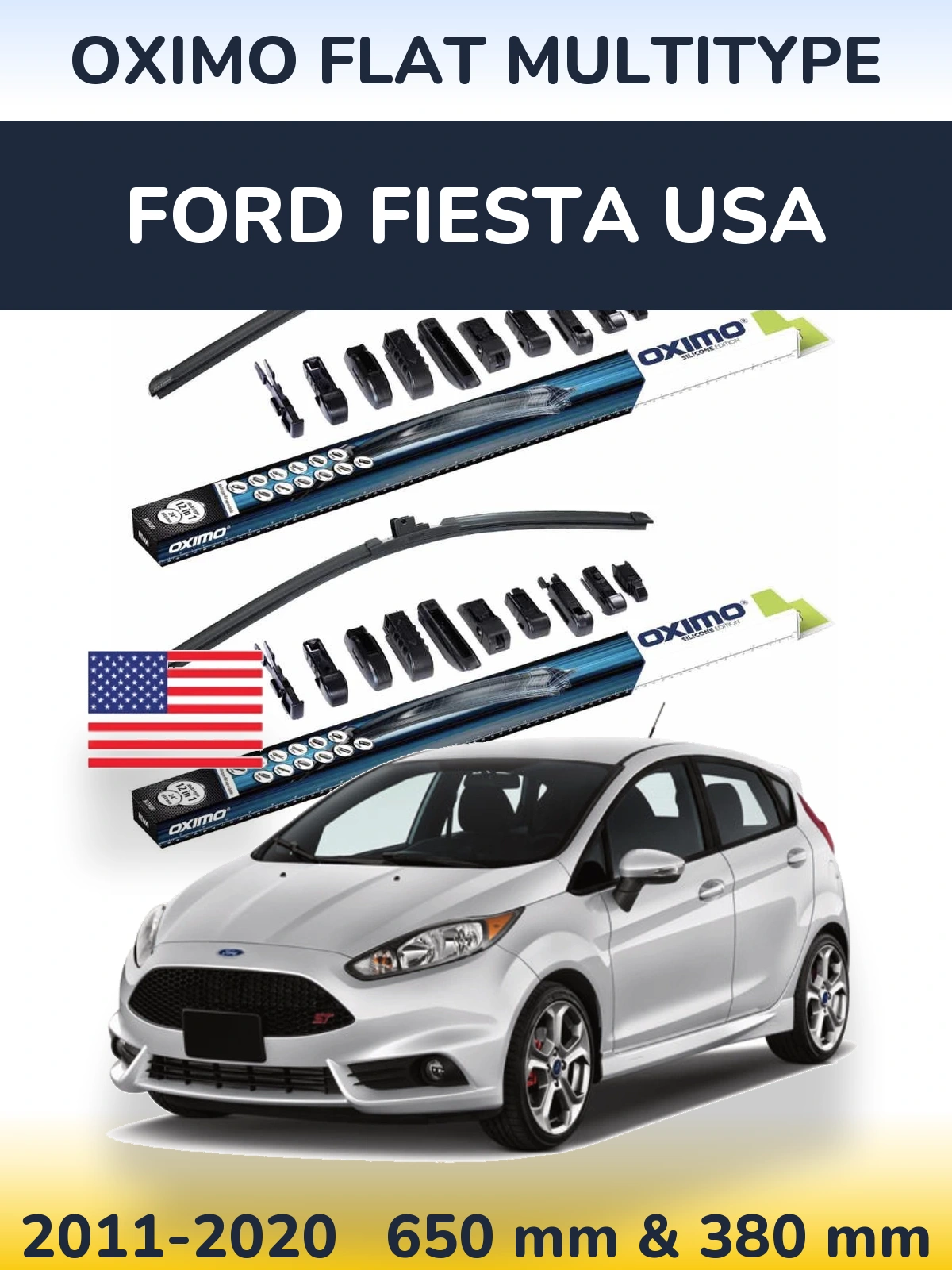 Sada předních stěračů Oximo Flat MultiType 650 a 380 mm pro Ford Fiesta USA 2011-2020