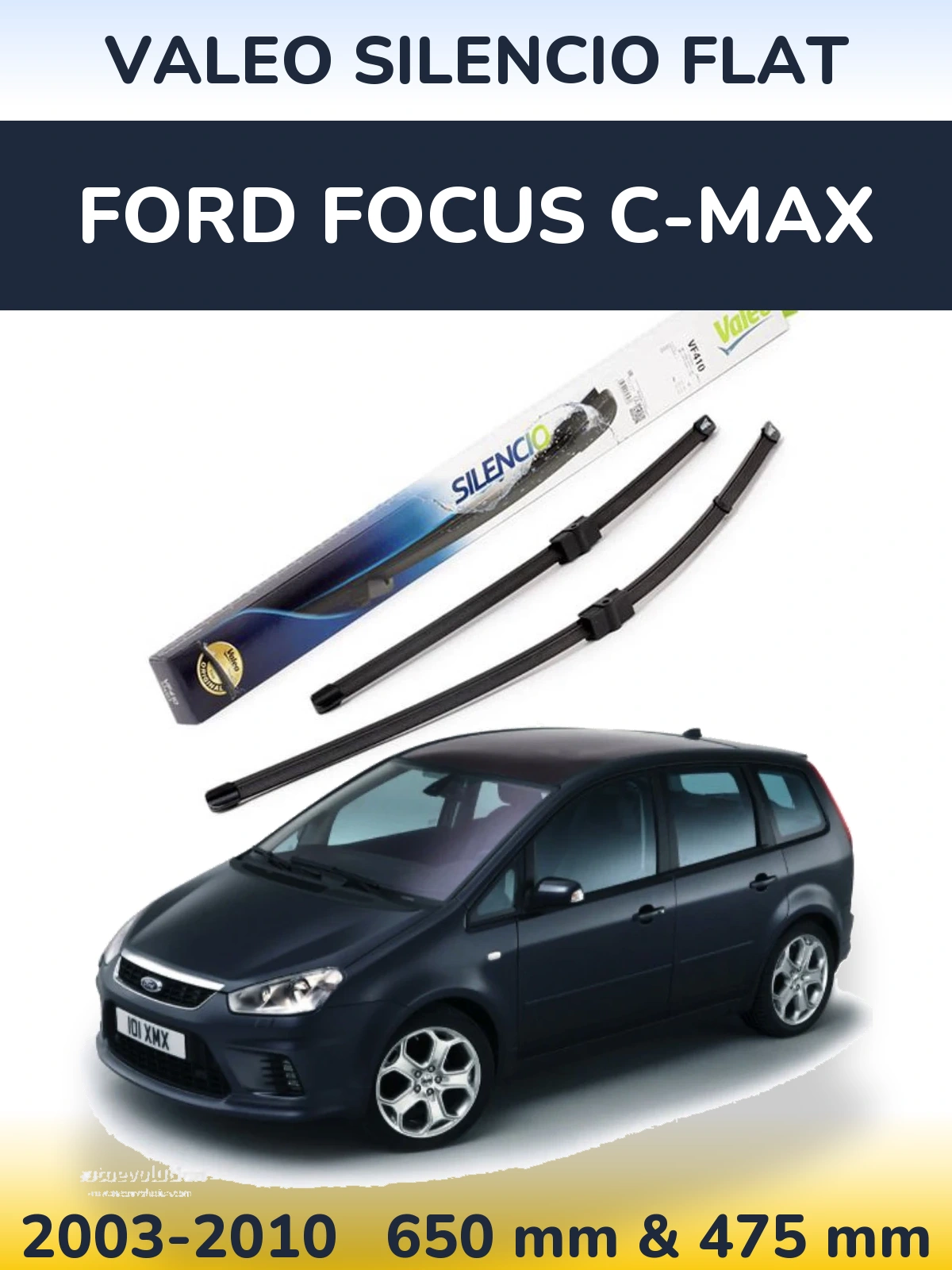 Комплект передніх щіток Valeo Silencio Flat 650 & 475 мм для Ford Focus C-MAX 2003-2010