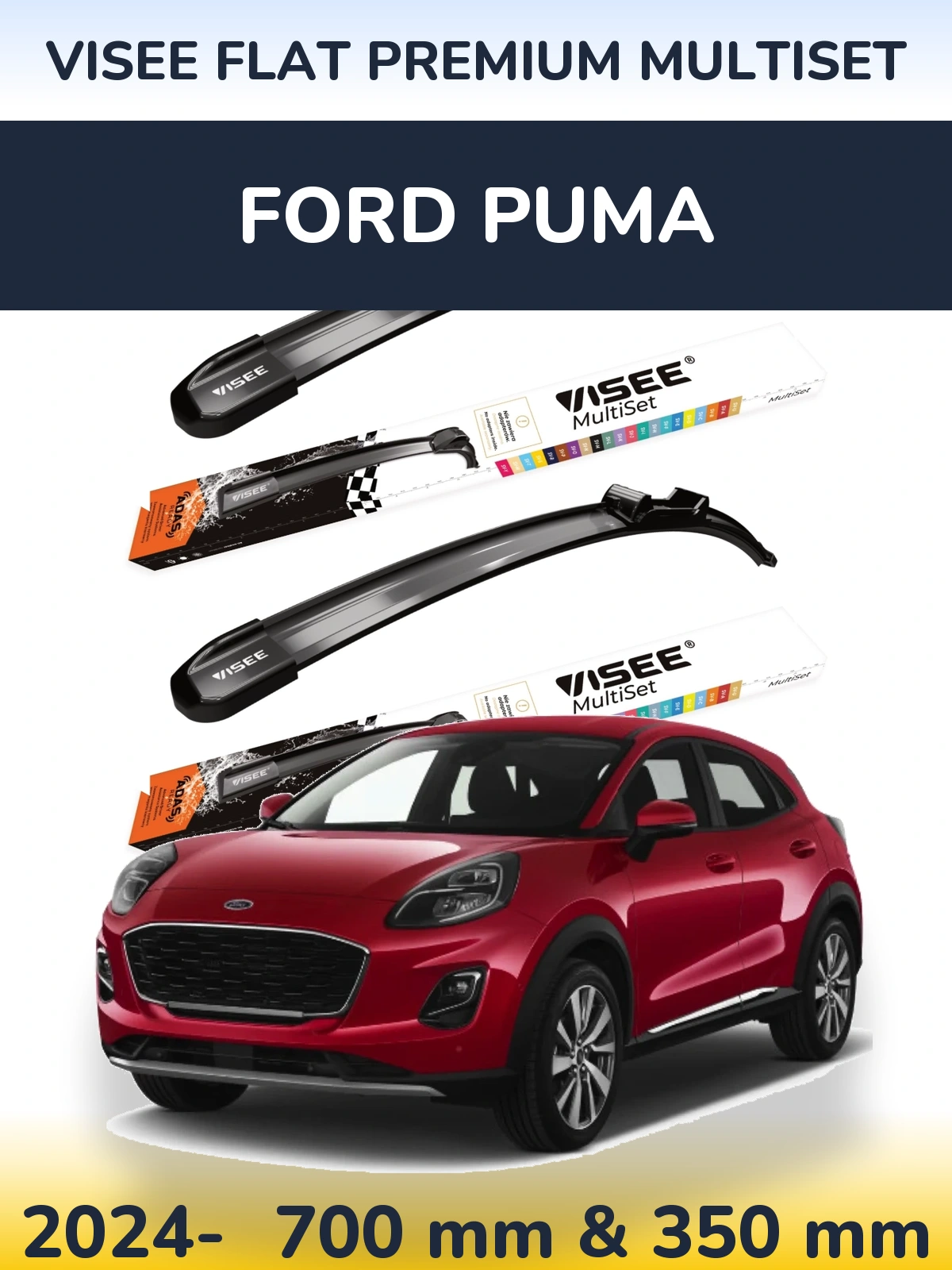 Комплект передніх щіток VISEE FLAT PREMIUM MultiSet 700 & 350 мм для Ford Puma 2024-2026