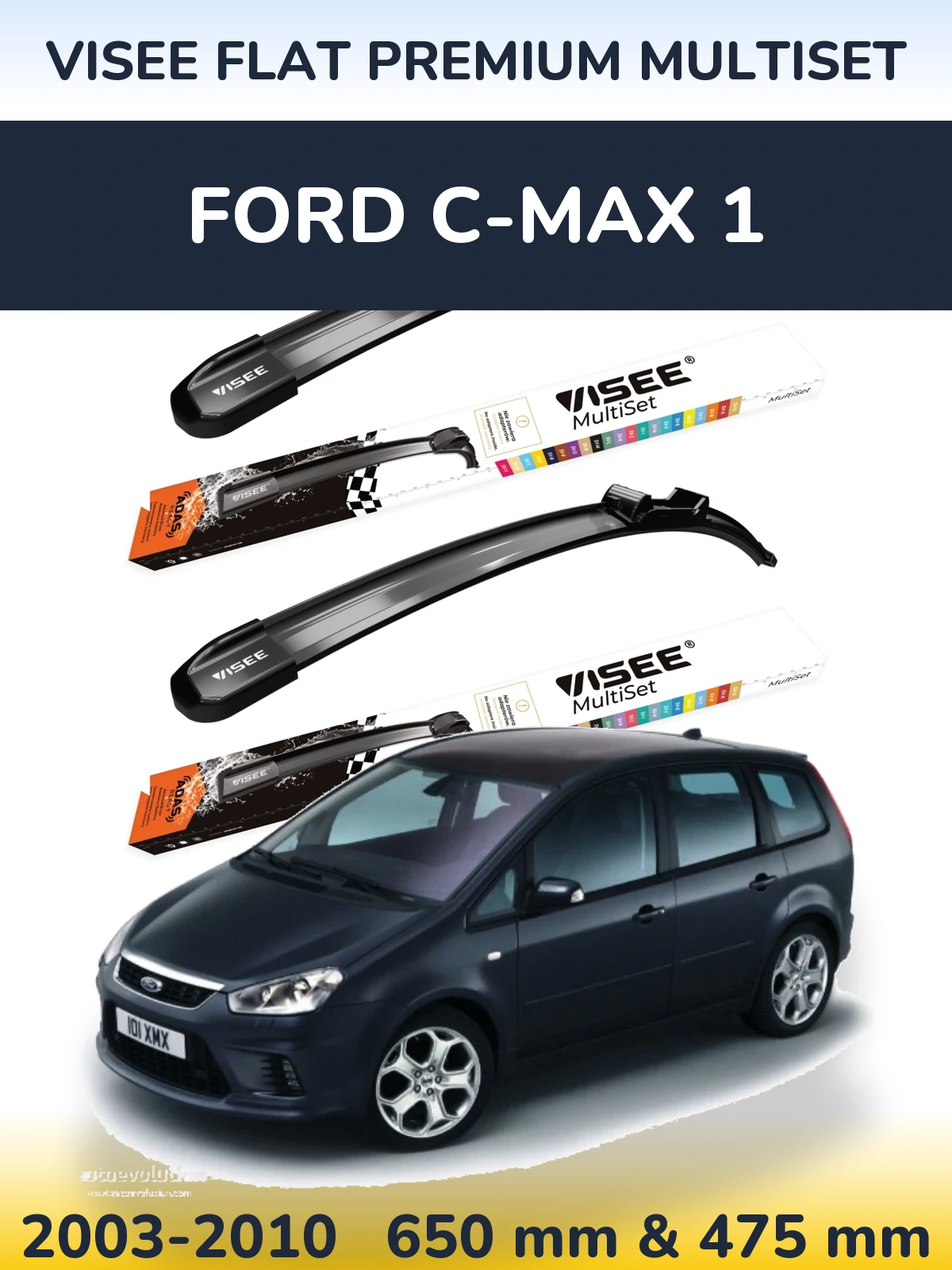 Sada předních stěračů VISEE FLAT PREMIUM MultiSet 650 a 475 mm pro Ford C-MAX 1 2003-2010