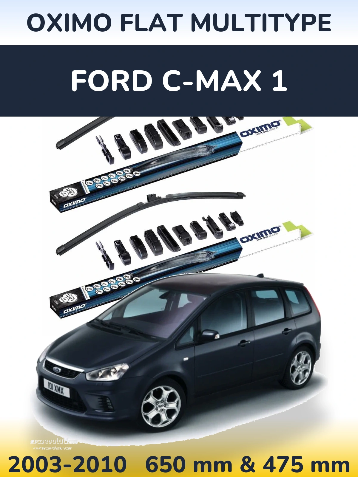 Sada předních stěračů Oximo Flat MultiType 650 a 475 mm pro Ford C-MAX 1 2003-2010