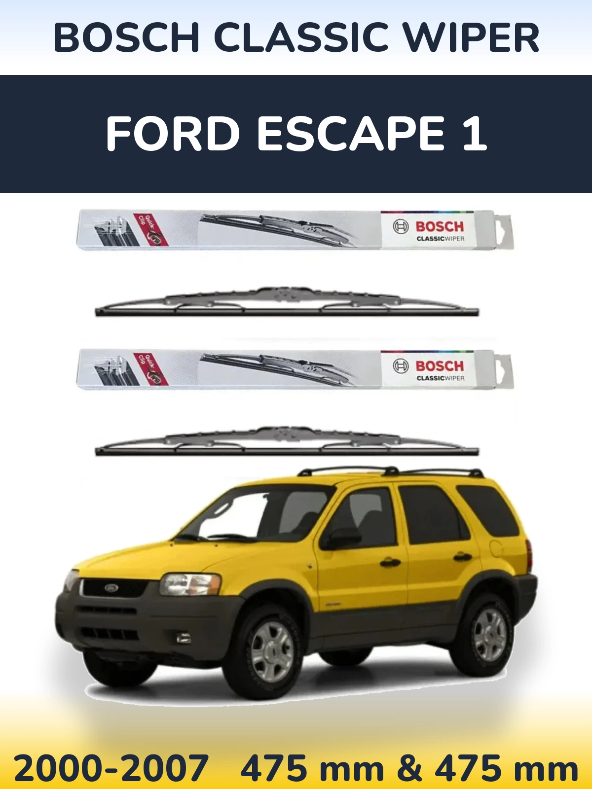 Sada předních stěračů BOSCH Classic Wiper 475 a 475 mm pro Ford Escape 1 2000-2007