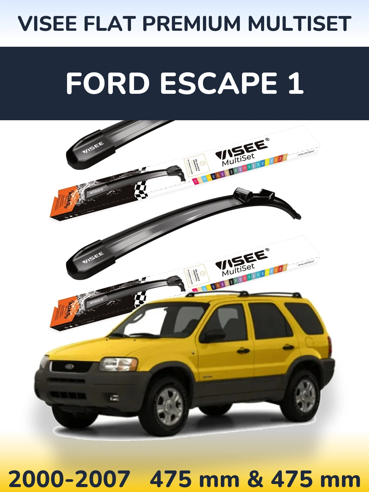 Sada předních stěračů VISEE FLAT PREMIUM MultiSet 475 a 475 mm pro Ford Escape 1 2000-2007
