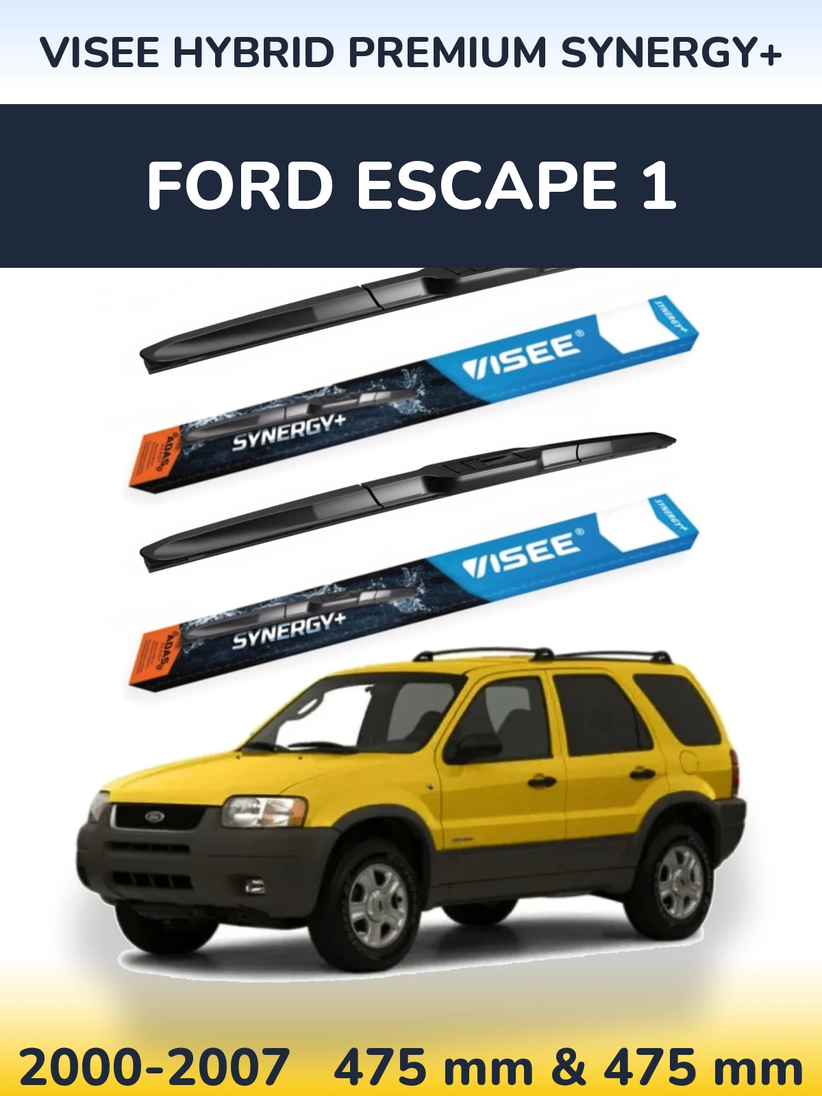 Sada předních stěračů VISEE HYBRID PREMIUM SYNERGY+ 475 a 475 mm pro Ford Escape 1 2000-2007