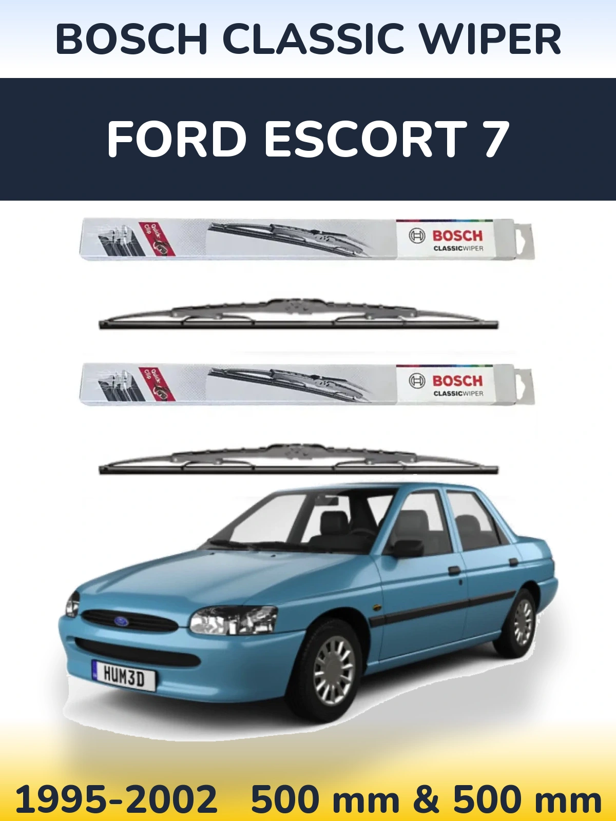 Комплект передніх щіток BOSCH Classic Wiper 500 & 500 мм для Ford Escort 7 1995-2002