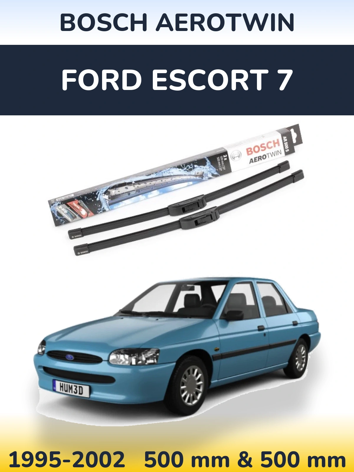 Sada předních stěračů BOSCH AeroTwin 500 a 500 mm pro Ford Escort 7 1995-2002