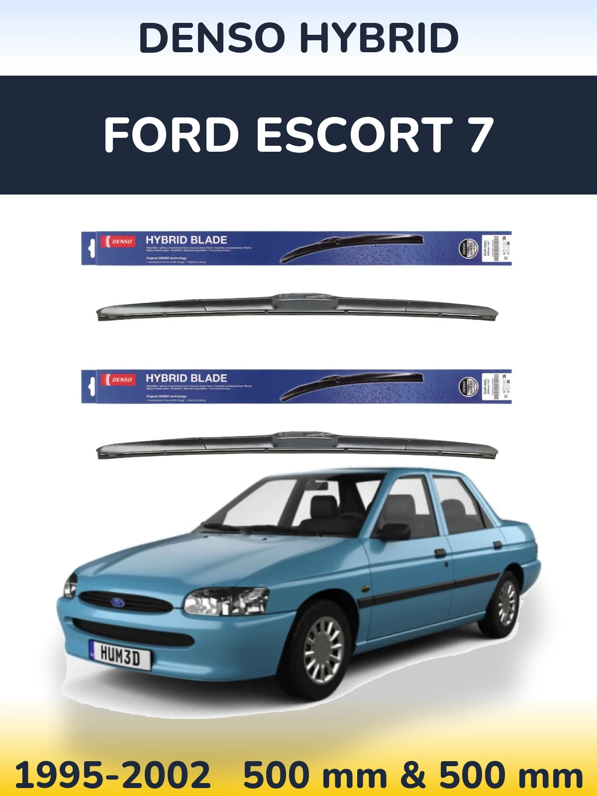 Sada předních stěračů Denso Hybrid 500 a 500 mm pro Ford Escort 7 1995-2002