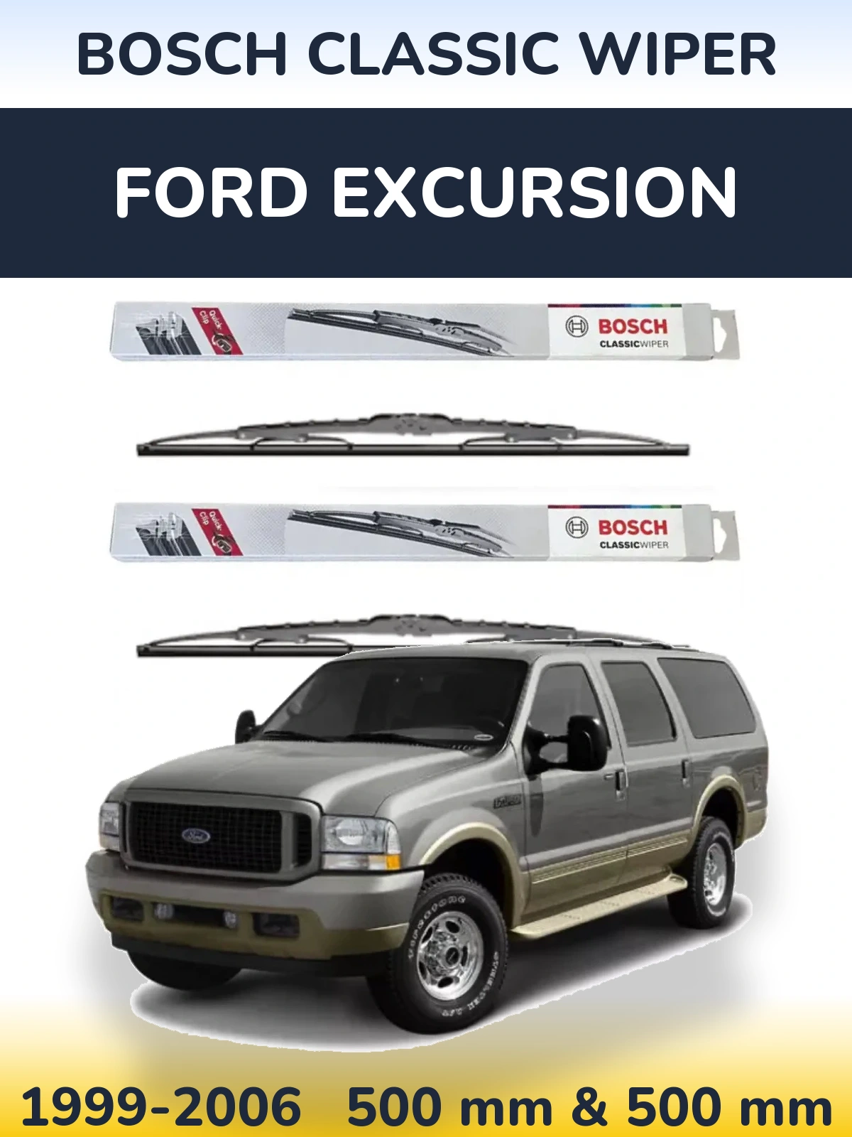 Sada předních stěračů BOSCH Classic Wiper 500 a 500 mm pro Ford Excursion 1999-2006
