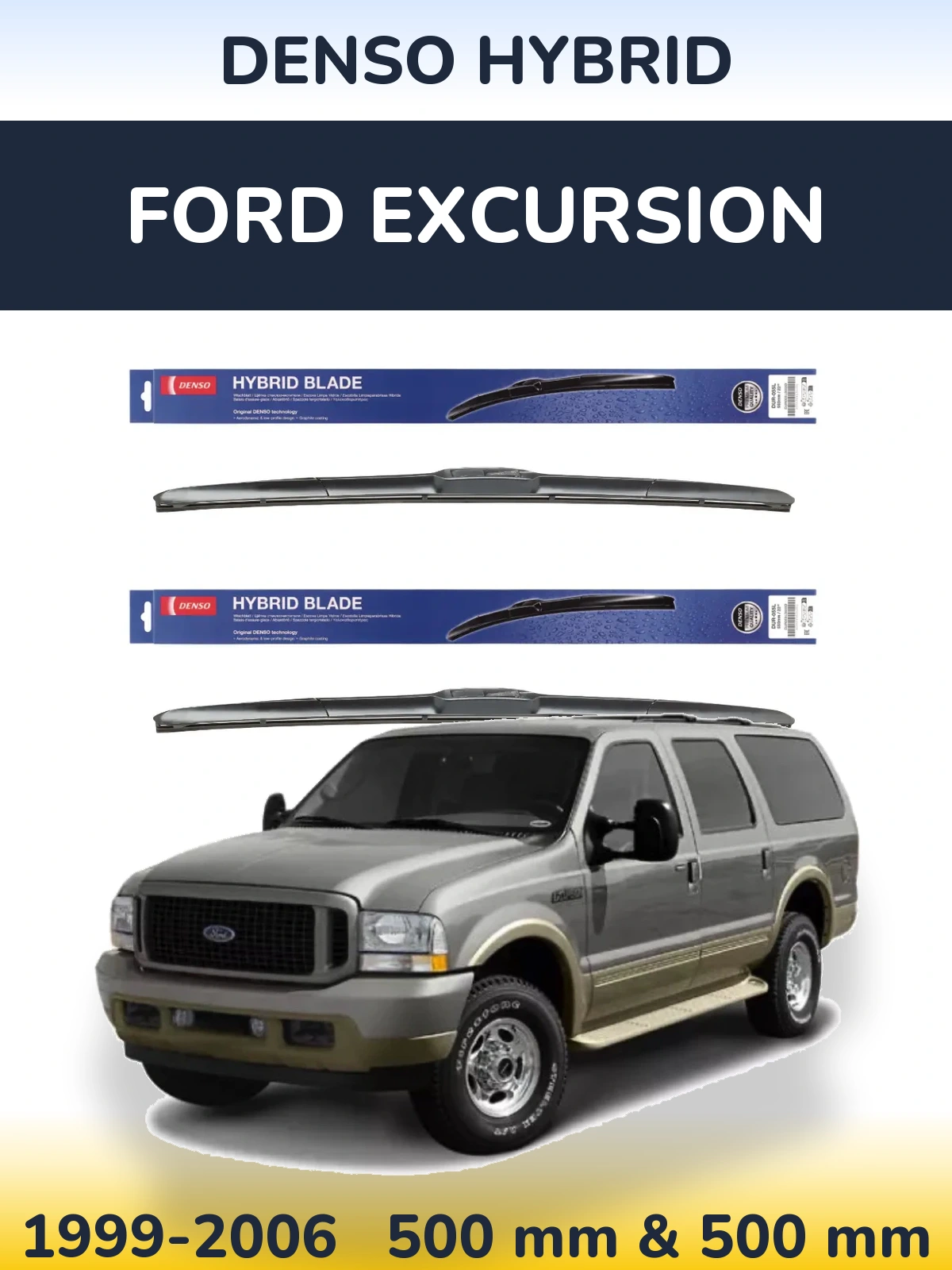 Sada předních stěračů Denso Hybrid 500 a 500 mm pro Ford Excursion 1999-2006