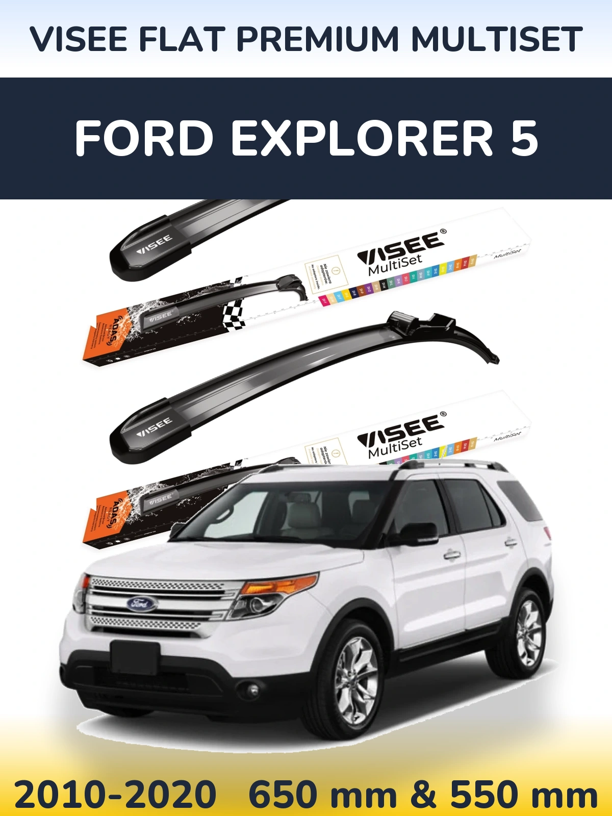 Sada předních stěračů VISEE FLAT PREMIUM MultiSet 650 a 550 mm pro Ford Explorer 5 2010-2020