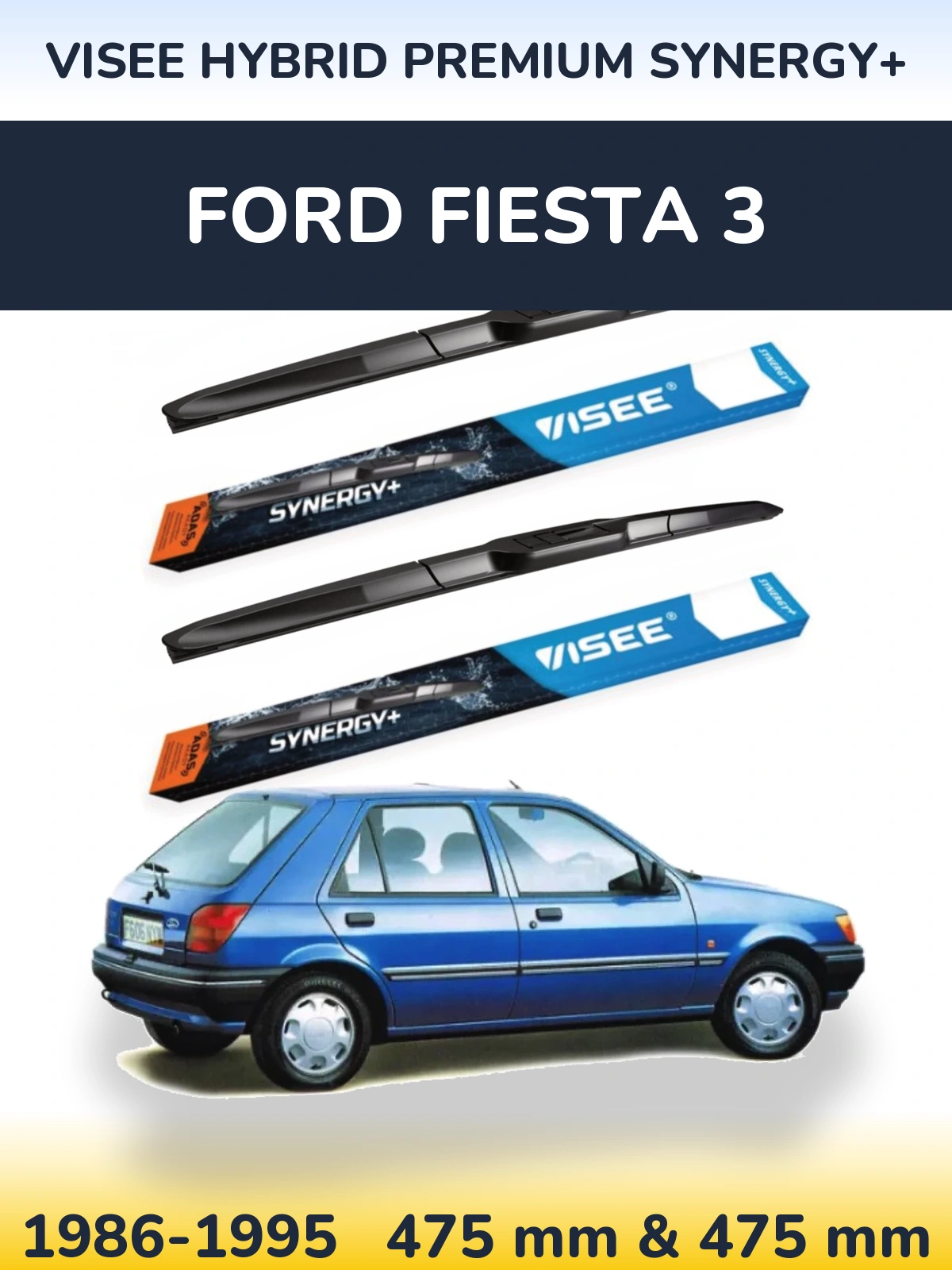 Sada předních stěračů VISEE HYBRID PREMIUM SYNERGY+ 475 a 475 mm pro Ford Fiesta 3 1986-1995