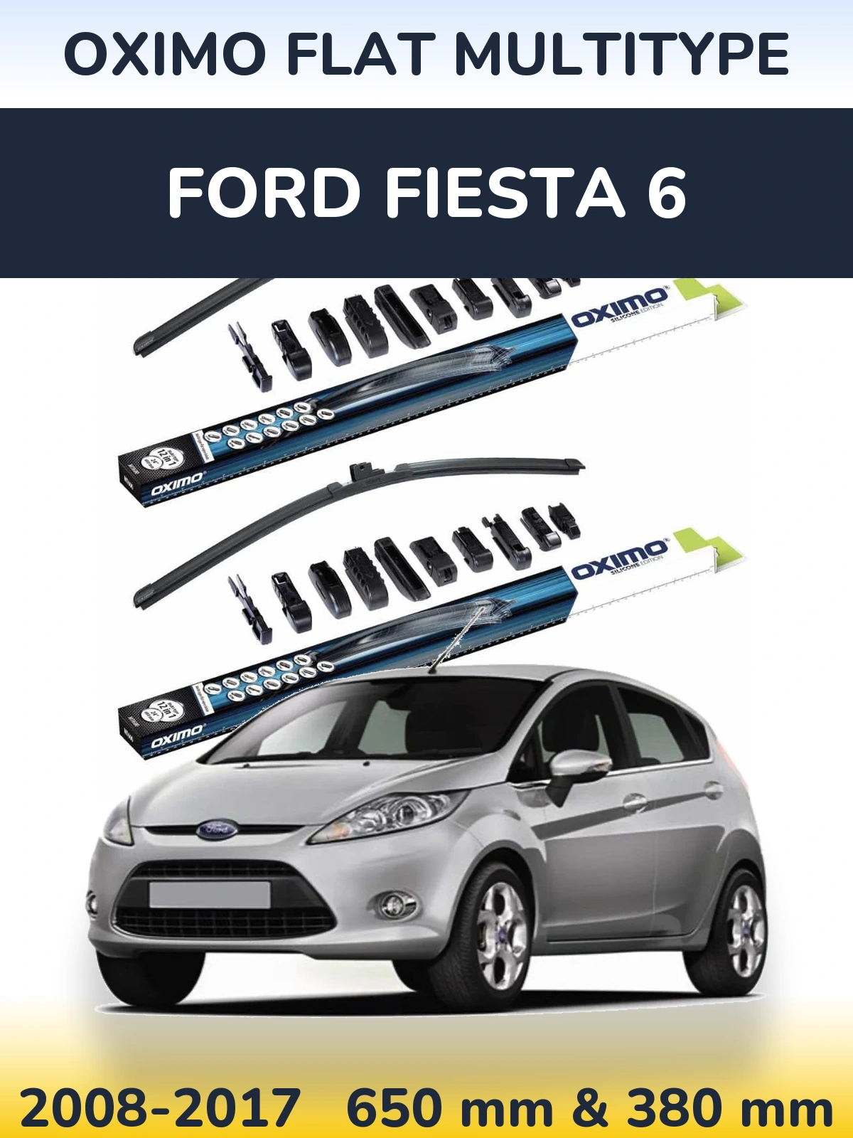 Sada předních stěračů Oximo Flat MultiType 650 a 380 mm pro Ford Fiesta 6 2008-2017