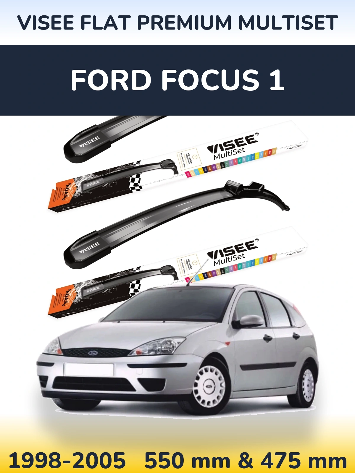 Sada předních stěračů VISEE FLAT PREMIUM MultiSet 550 a 475 mm pro Ford Focus 1 1998-2005
