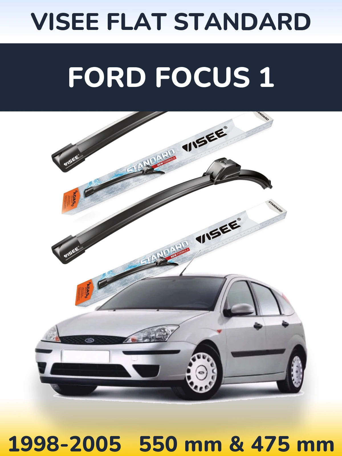 Комплект передніх щіток VISEE FLAT STANDARD 550 & 475 мм для Ford Focus 1 1998-2005