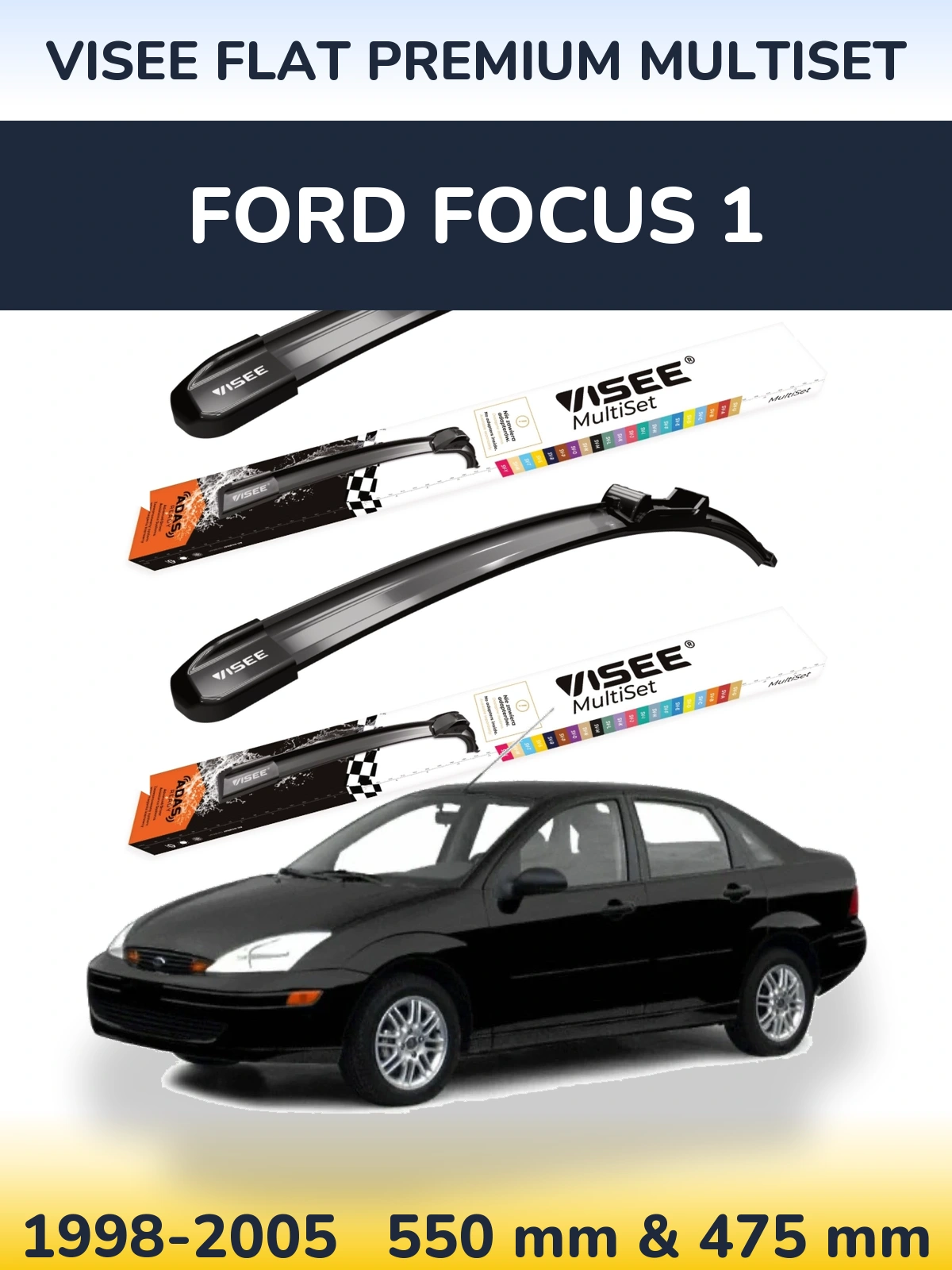 Sada předních stěračů VISEE FLAT PREMIUM MultiSet 550 a 475 mm pro Ford Focus 1 1998-2005