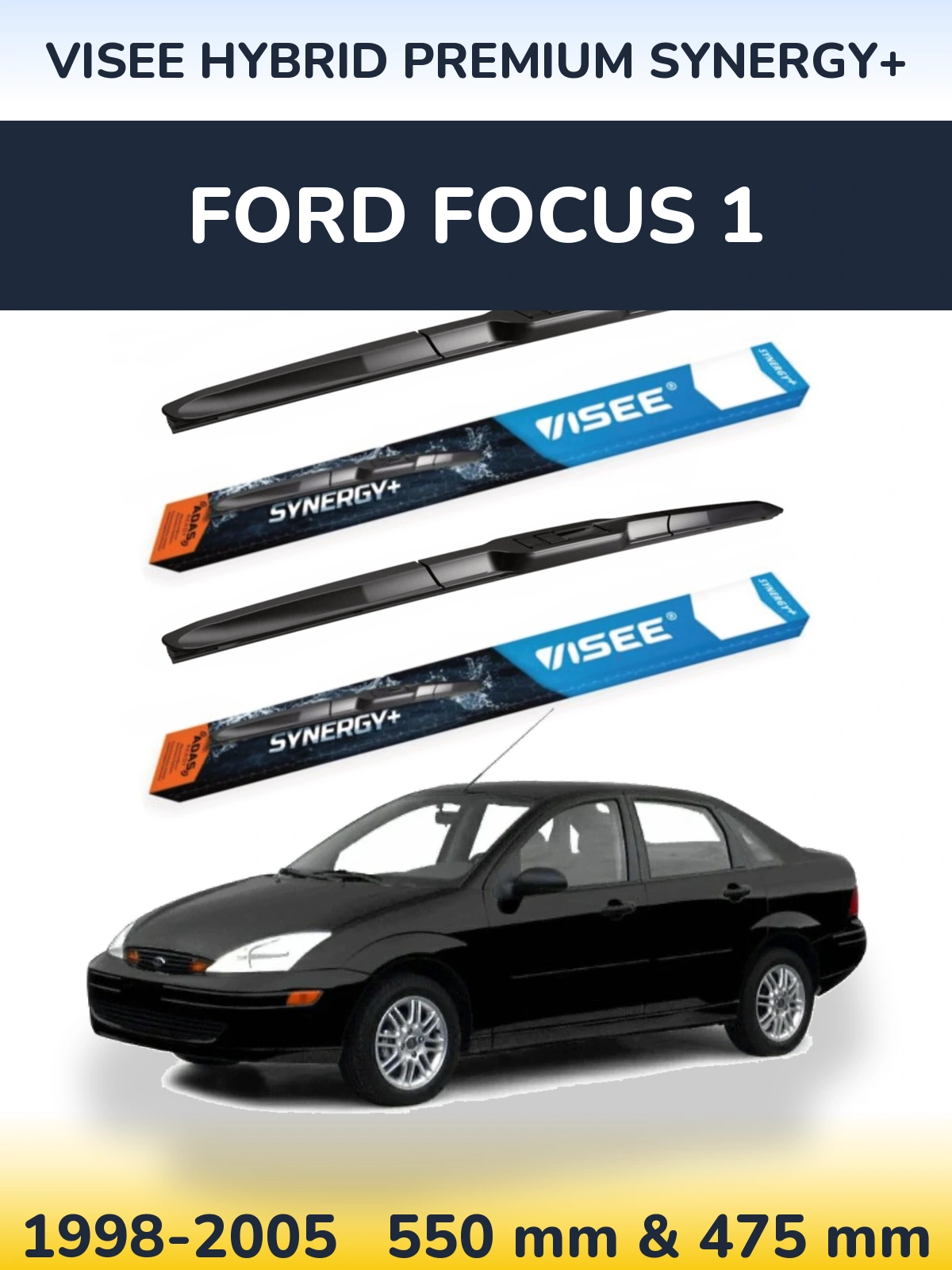 Sada předních stěračů VISEE HYBRID PREMIUM SYNERGY+ 550 a 475 mm pro Ford Focus 1 1998-2005