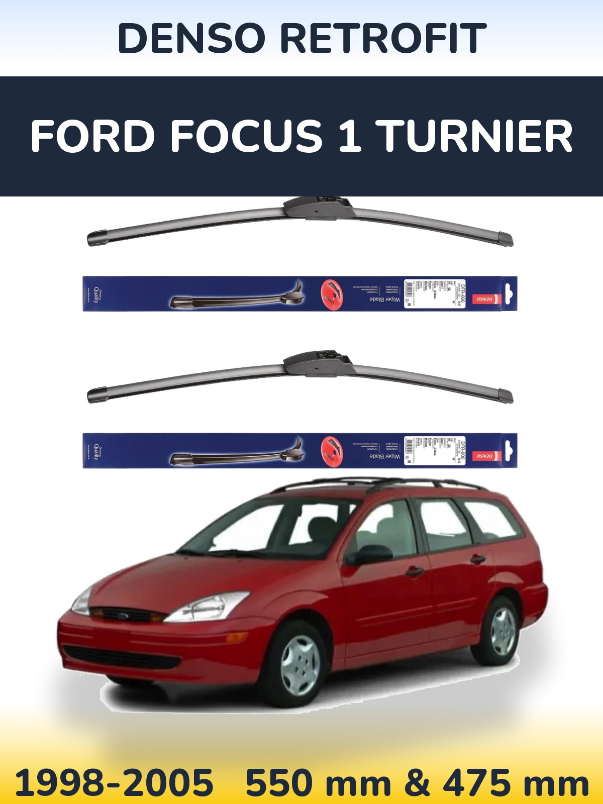 Sada předních stěračů Denso Retrofit 550 a 475 mm pro Ford Focus 1 Turnier 1998-2005