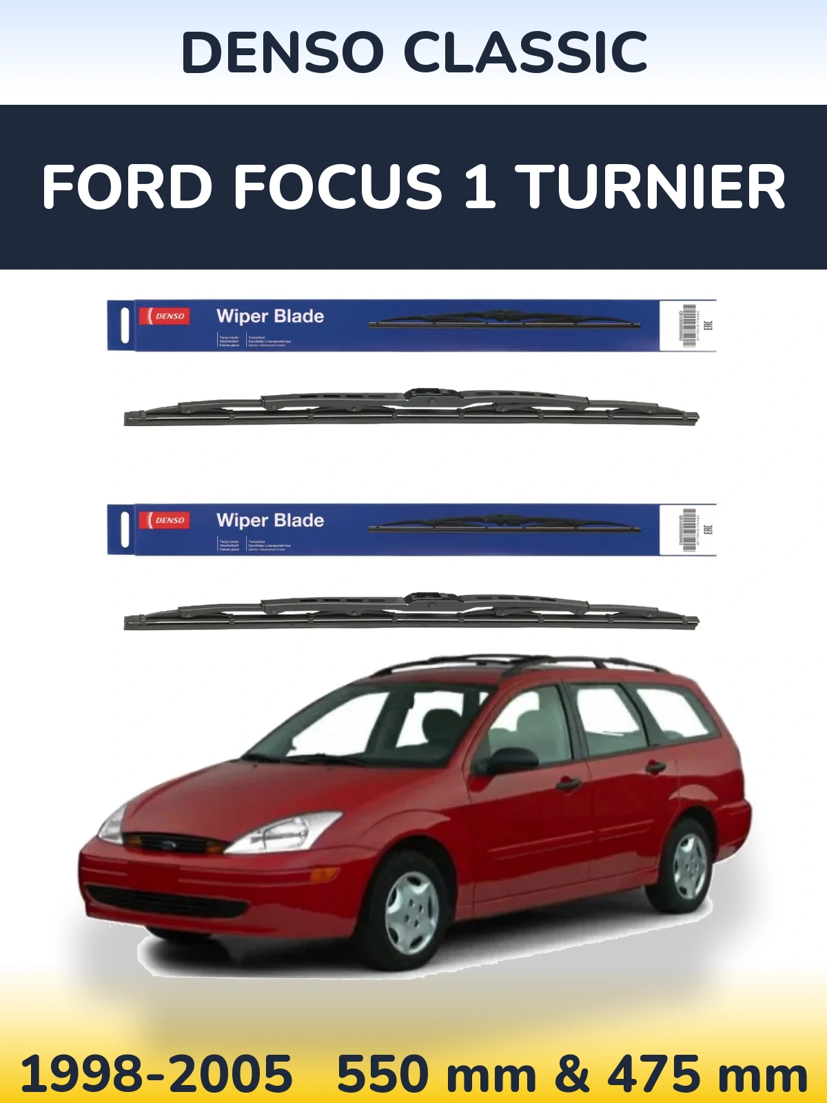 Sada předních stěračů Denso Classic 550 a 475 mm pro Ford Focus 1 Turnier 1998-2005