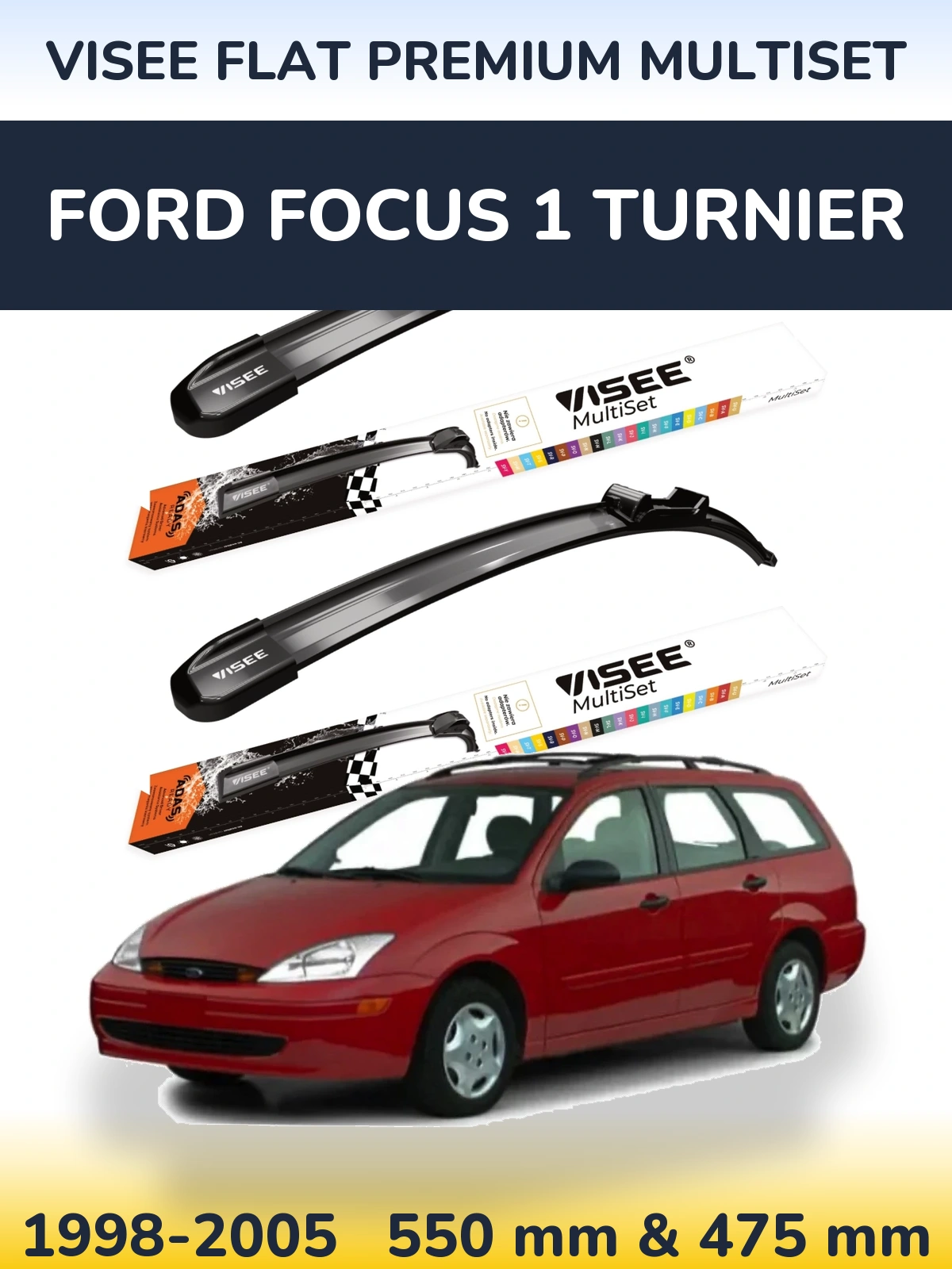 Sada předních stěračů VISEE FLAT PREMIUM MultiSet 550 a 475 mm pro Ford Focus 1 Turnier 1998-2005