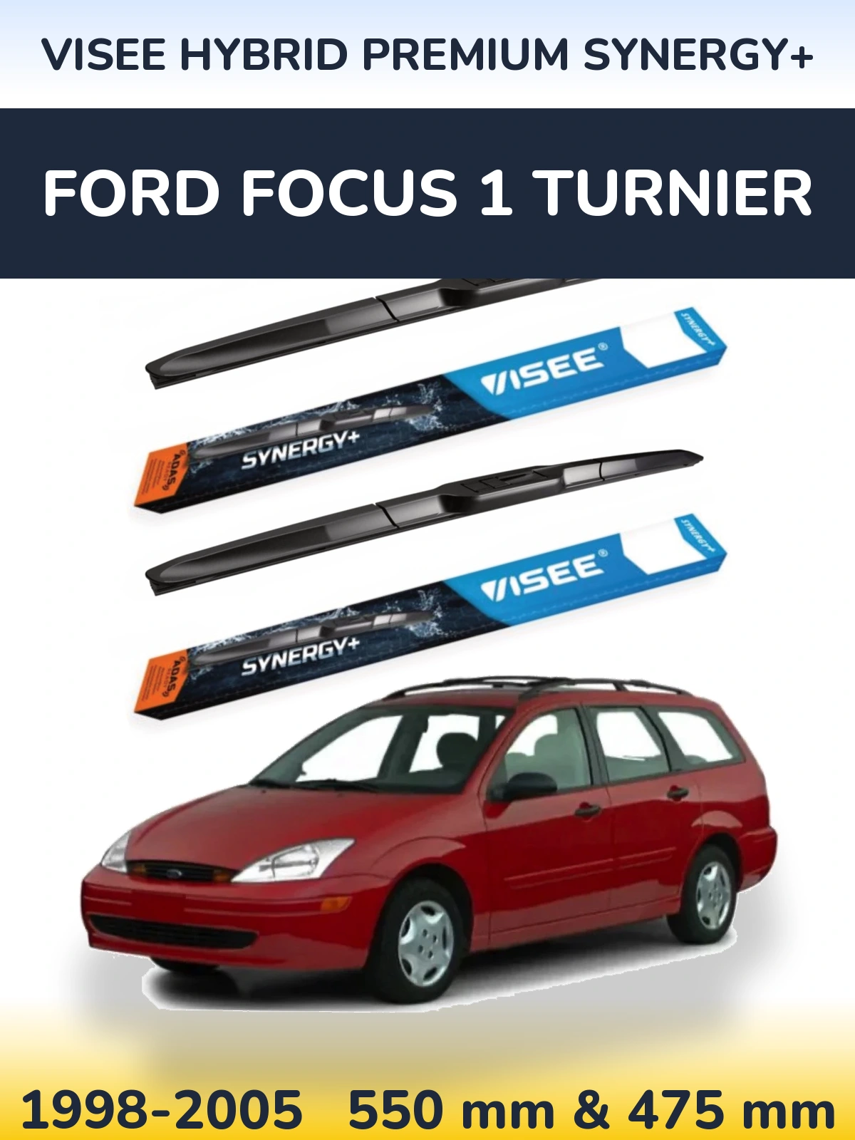 Sada předních stěračů VISEE HYBRID PREMIUM SYNERGY+ 550 a 475 mm pro Ford Focus 1 Turnier 1998-2005