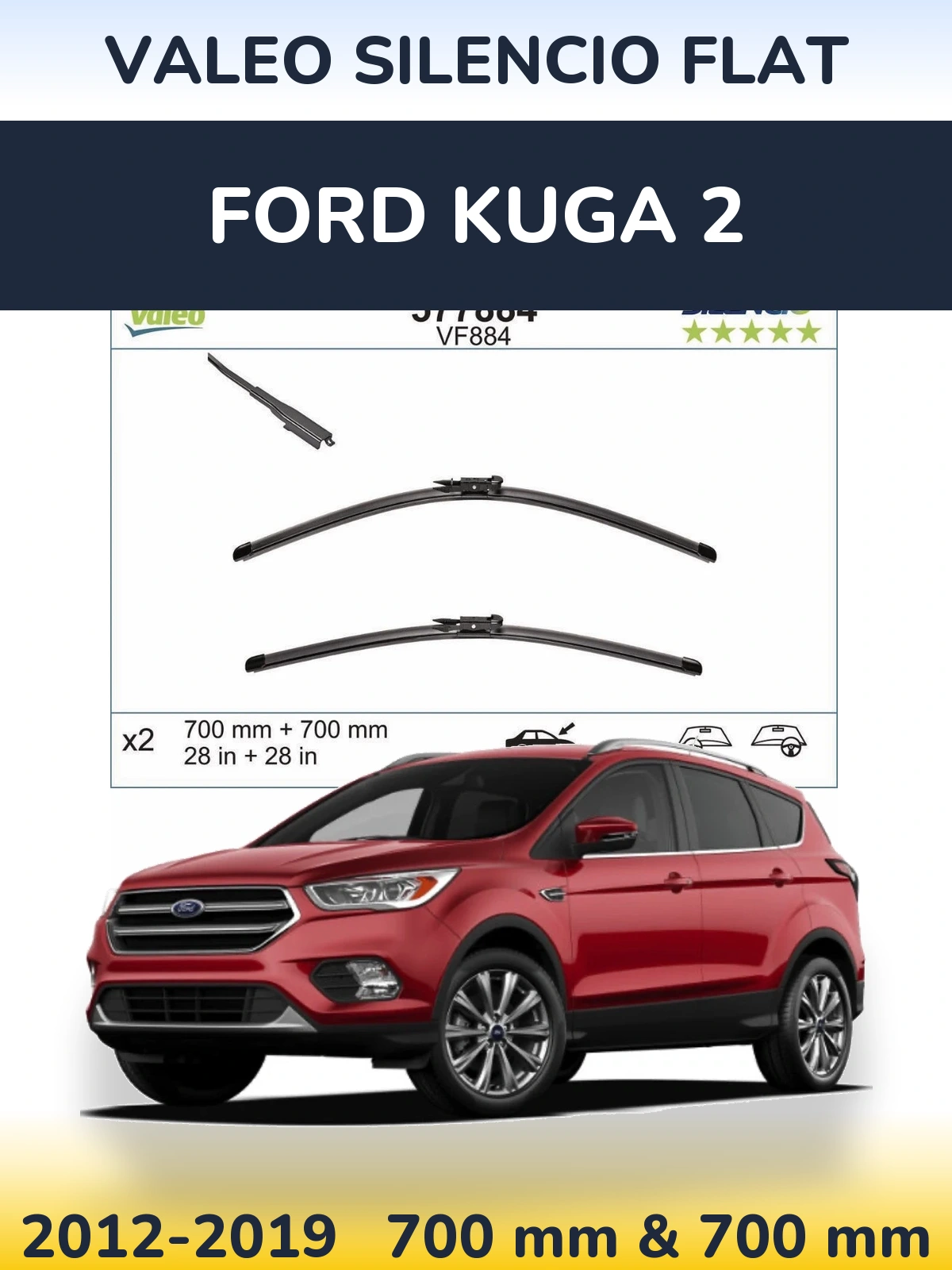 Sada předních stěračů Valeo Silencio Flat 700 a 700 mm pro Ford Kuga 2 2012-2019