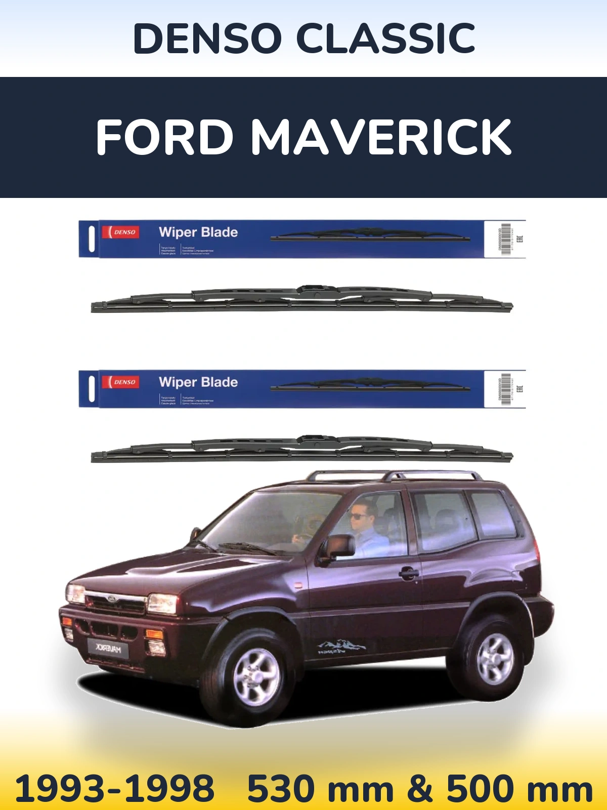 Sada předních stěračů Denso Classic 530 a 500 mm pro Ford Maverick 1993-1998