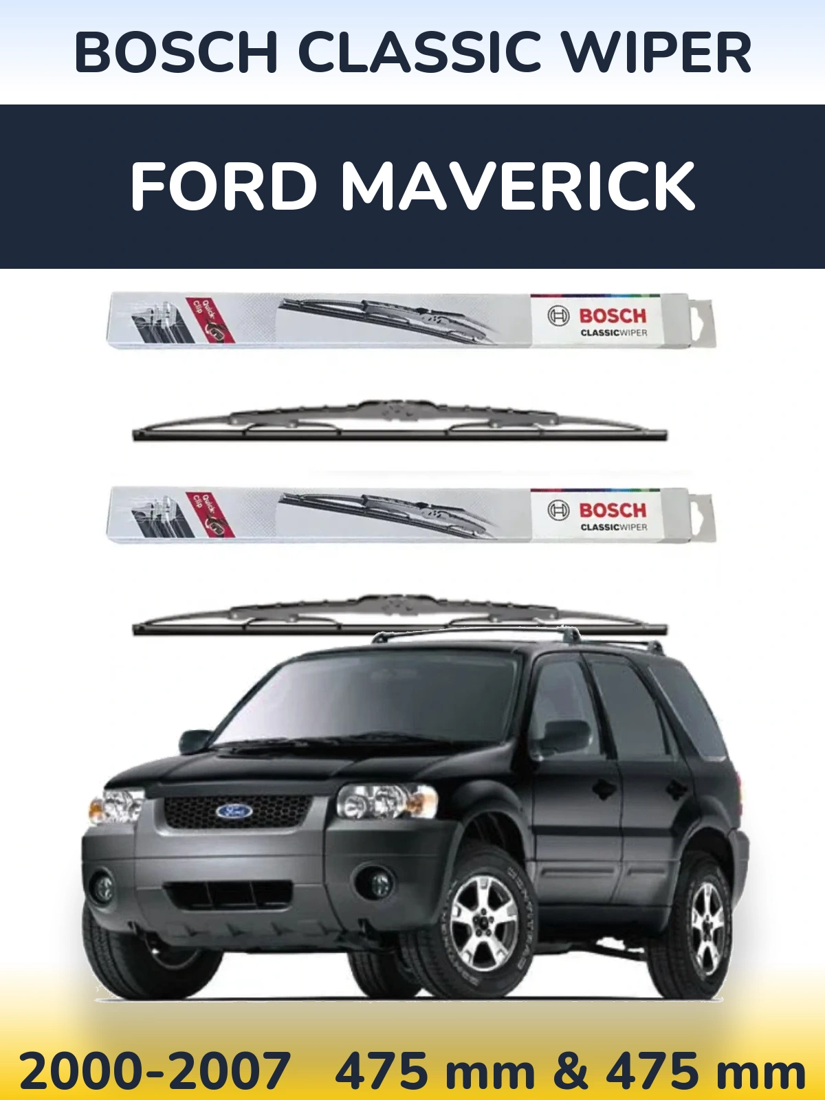 Sada předních stěračů BOSCH Classic Wiper 475 a 475 mm pro Ford Maverick 2000-2007