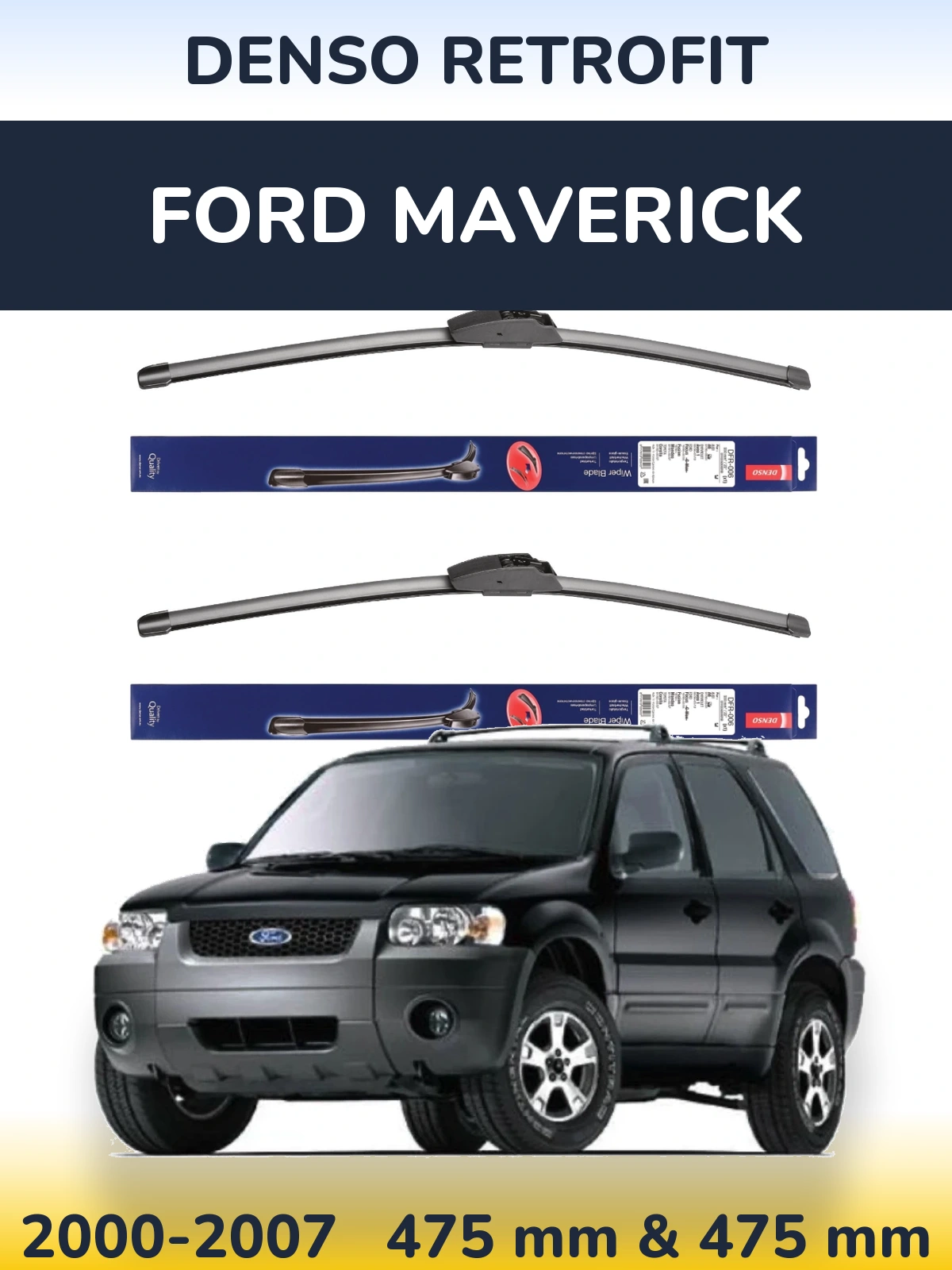Sada předních stěračů Denso Retrofit 475 a 475 mm pro Ford Maverick 2000-2007
