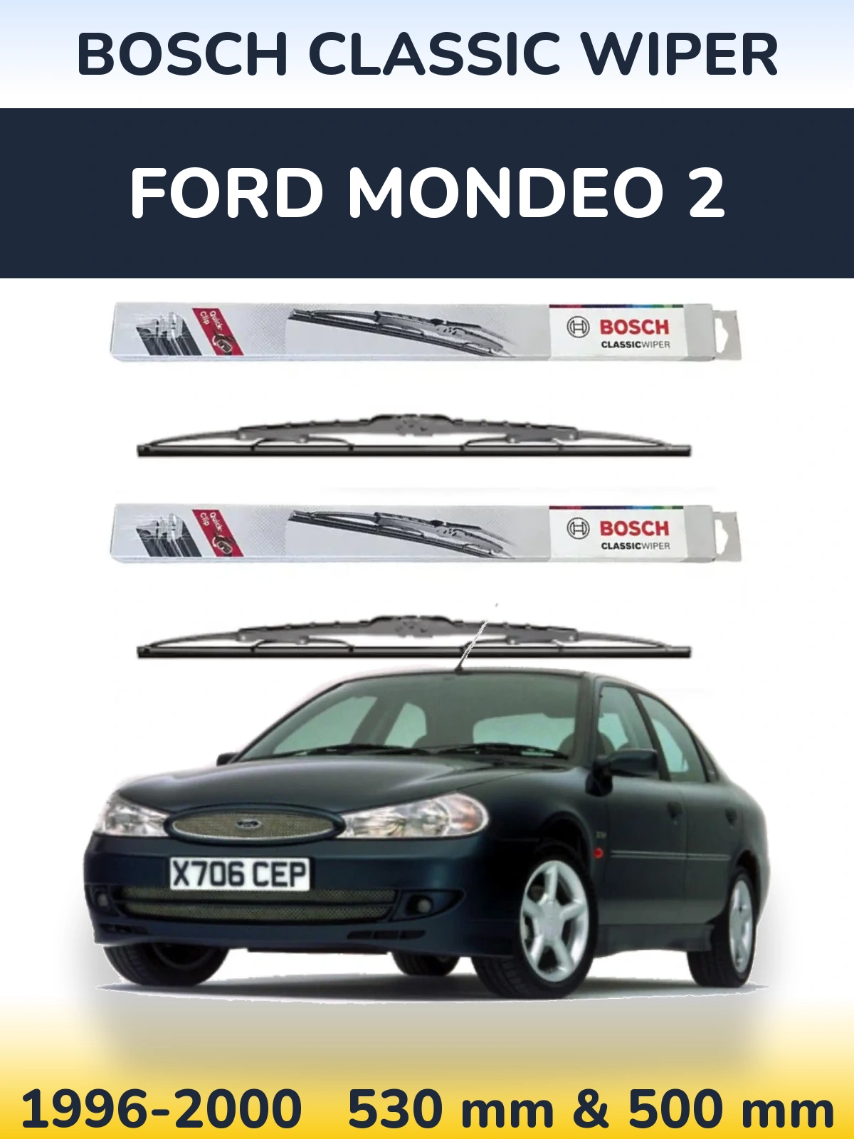 Sada předních stěračů BOSCH Classic Wiper 530 a 500 mm pro Ford Mondeo 2 1996-2000