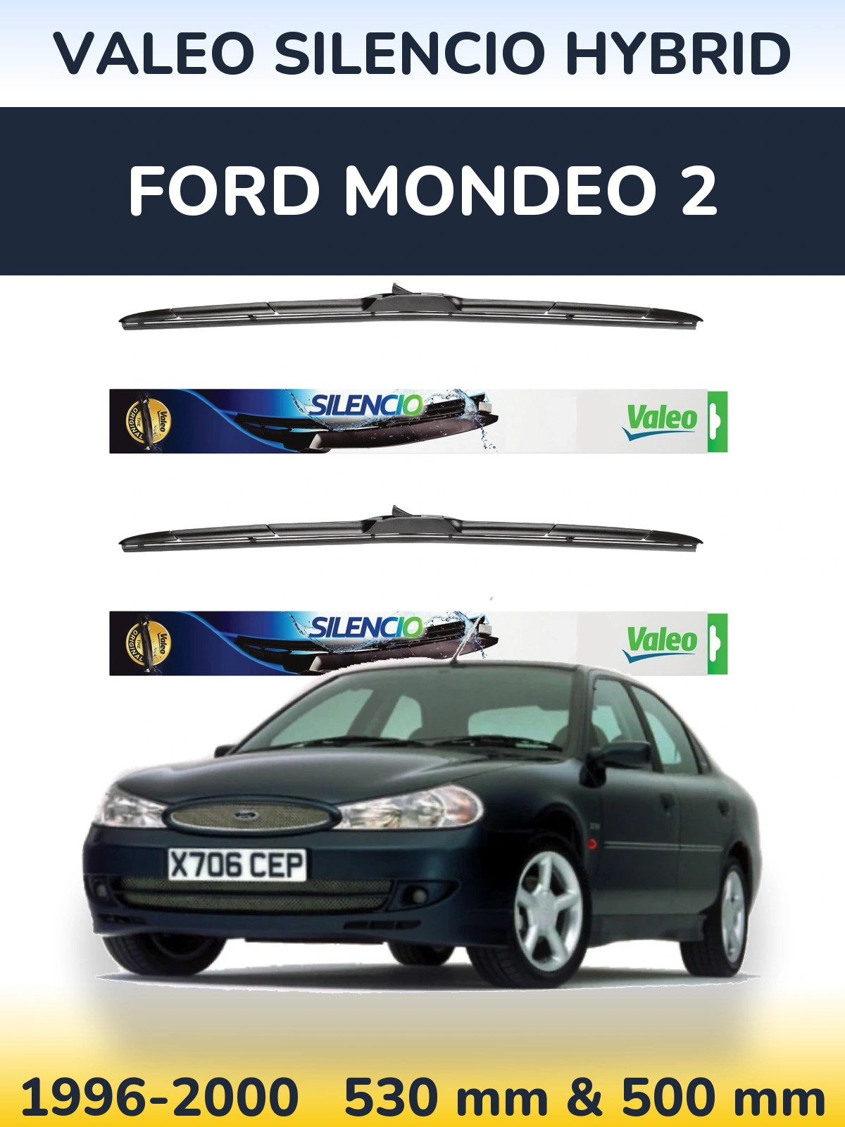 Комплект передніх щіток Valeo Silencio Hybrid 530 & 500 мм для Ford Mondeo 2 1996-2000