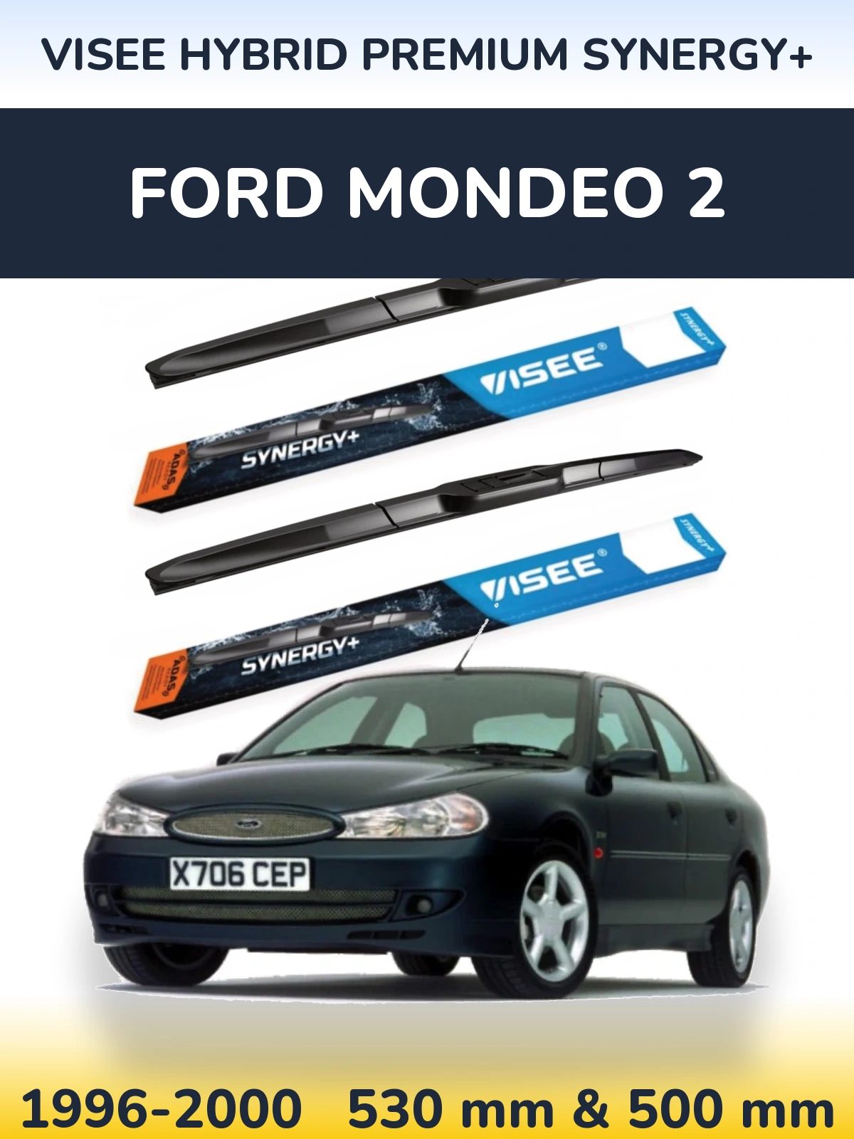 Sada předních stěračů VISEE HYBRID PREMIUM SYNERGY+ 530 a 500 mm pro Ford Mondeo 2 1996-2000
