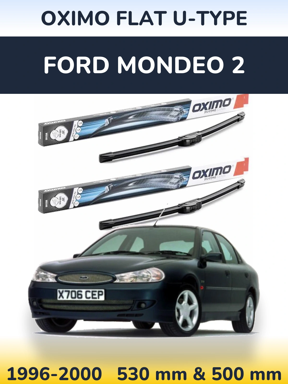 Sada předních stěračů Oximo Flat U-type 530 a 500 mm pro Ford Mondeo 2 1996-2000