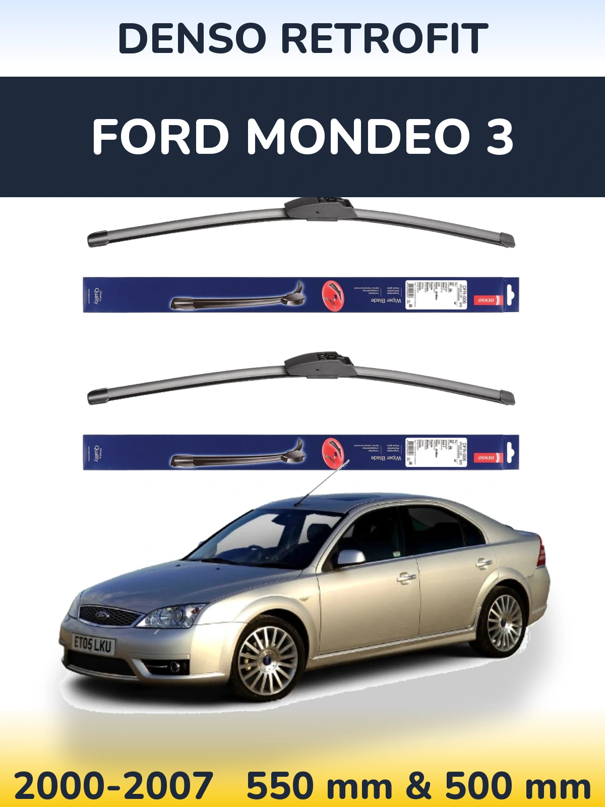 Sada předních stěračů Denso Retrofit 550 a 500 mm pro Ford Mondeo 3 2000-2007