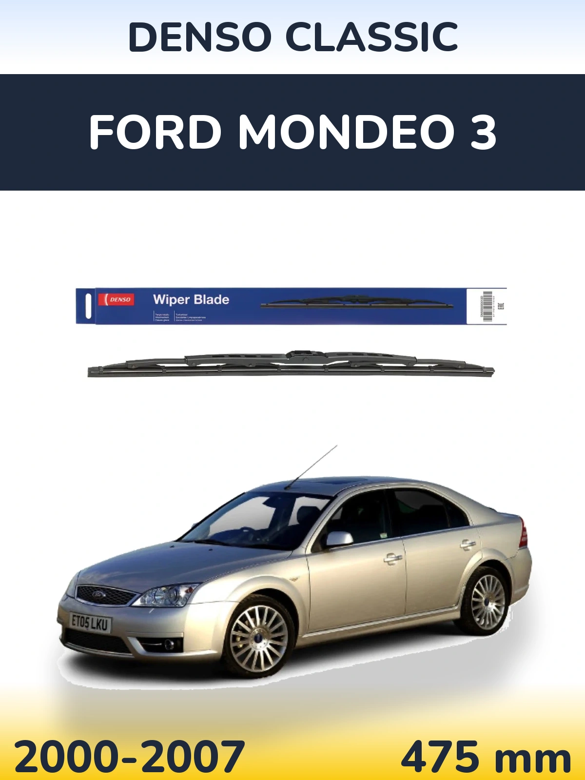 Zadní stěrač Denso Classic 475 mm pro Ford Mondeo 3 2000-2007