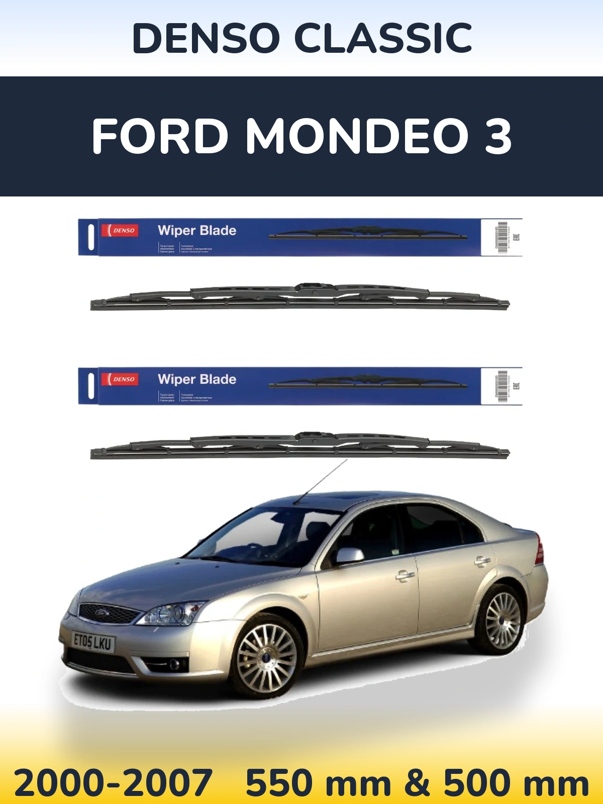 Sada předních stěračů Denso Classic 550 a 500 mm pro Ford Mondeo 3 2000-2007