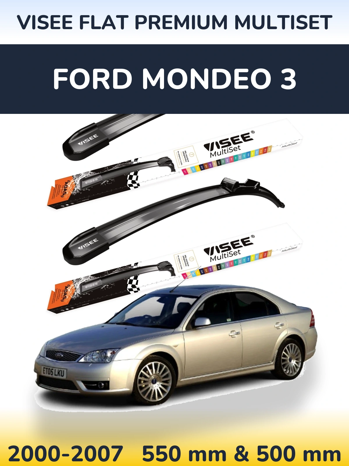 Sada předních stěračů VISEE FLAT PREMIUM MultiSet 550 a 500 mm pro Ford Mondeo 3 2000-2007