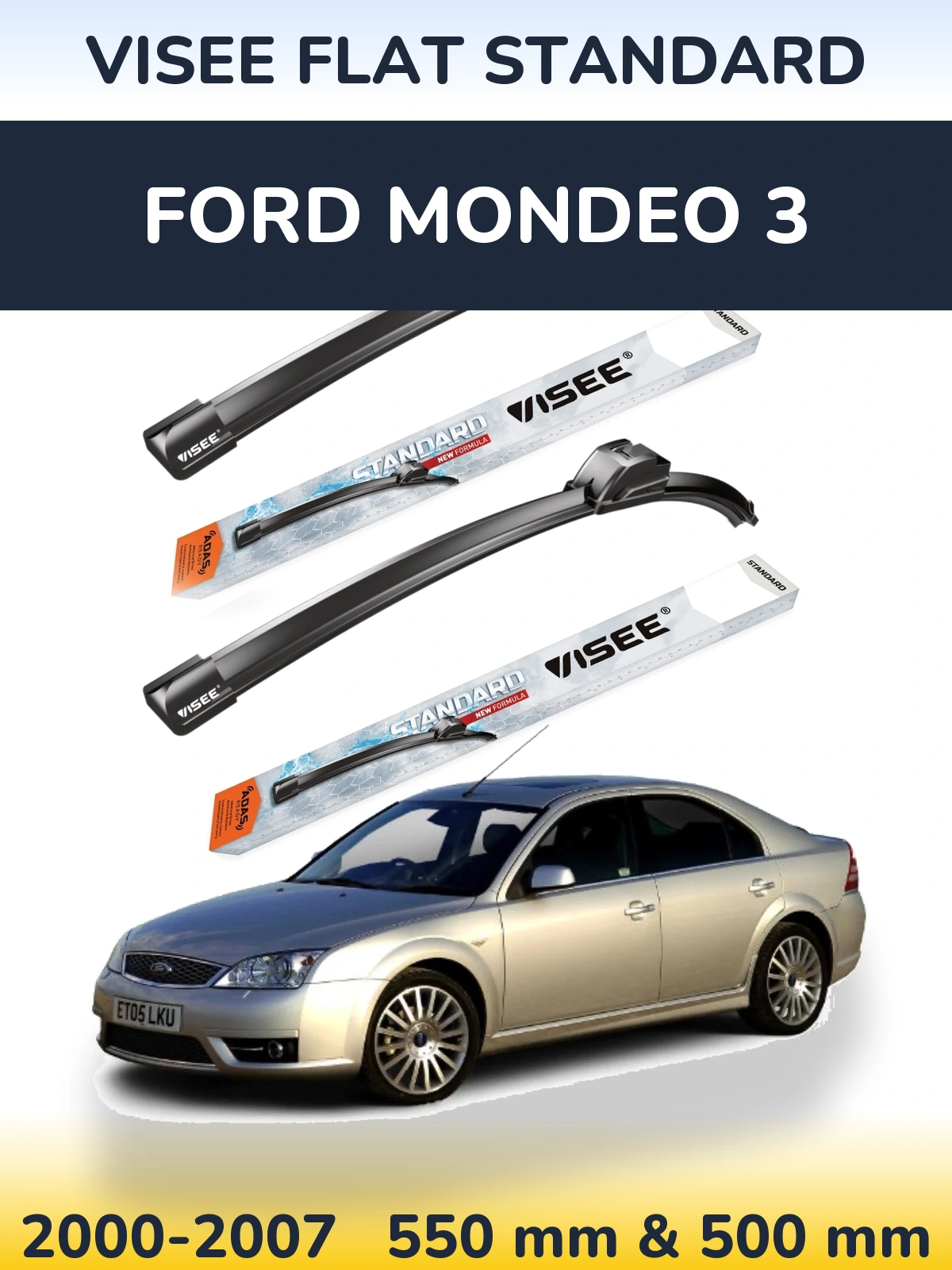 Комплект передніх щіток VISEE FLAT STANDARD 550 & 500 мм для Ford Mondeo 3 2000-2007