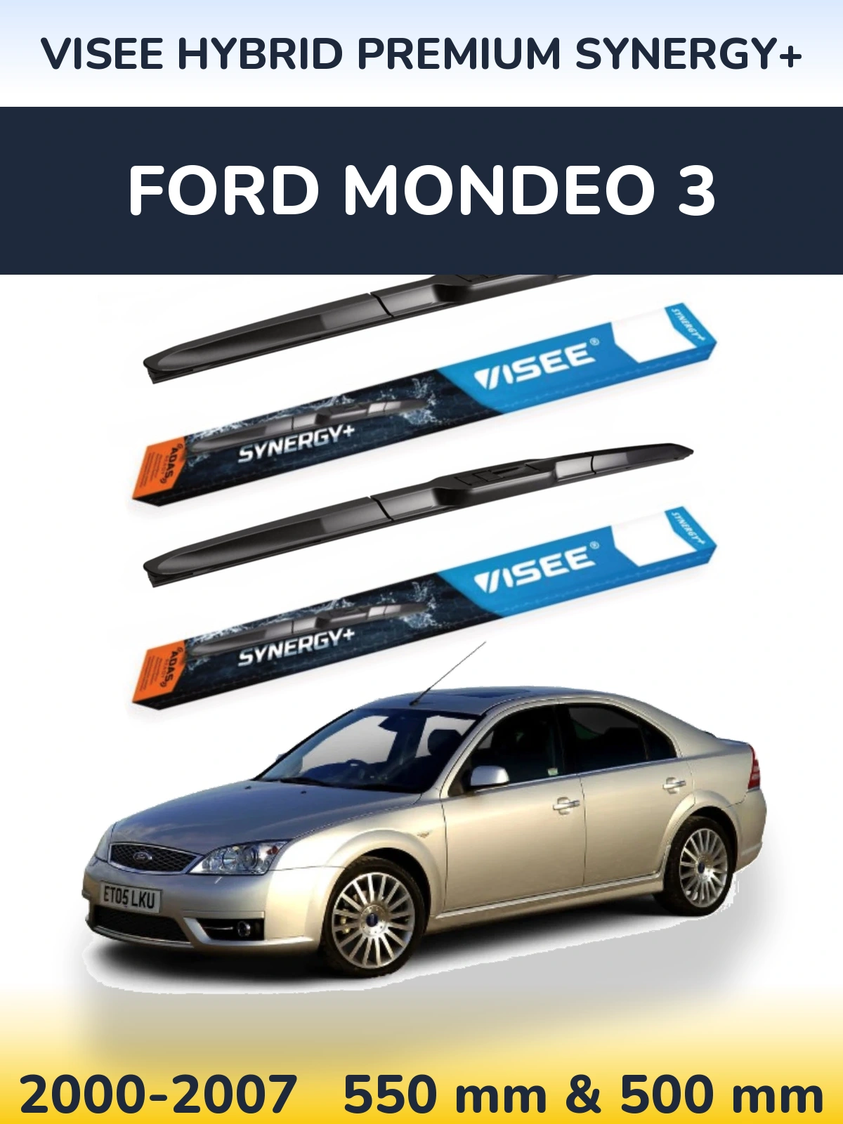 Sada předních stěračů VISEE HYBRID PREMIUM SYNERGY+ 550 a 500 mm pro Ford Mondeo 3 2000-2007