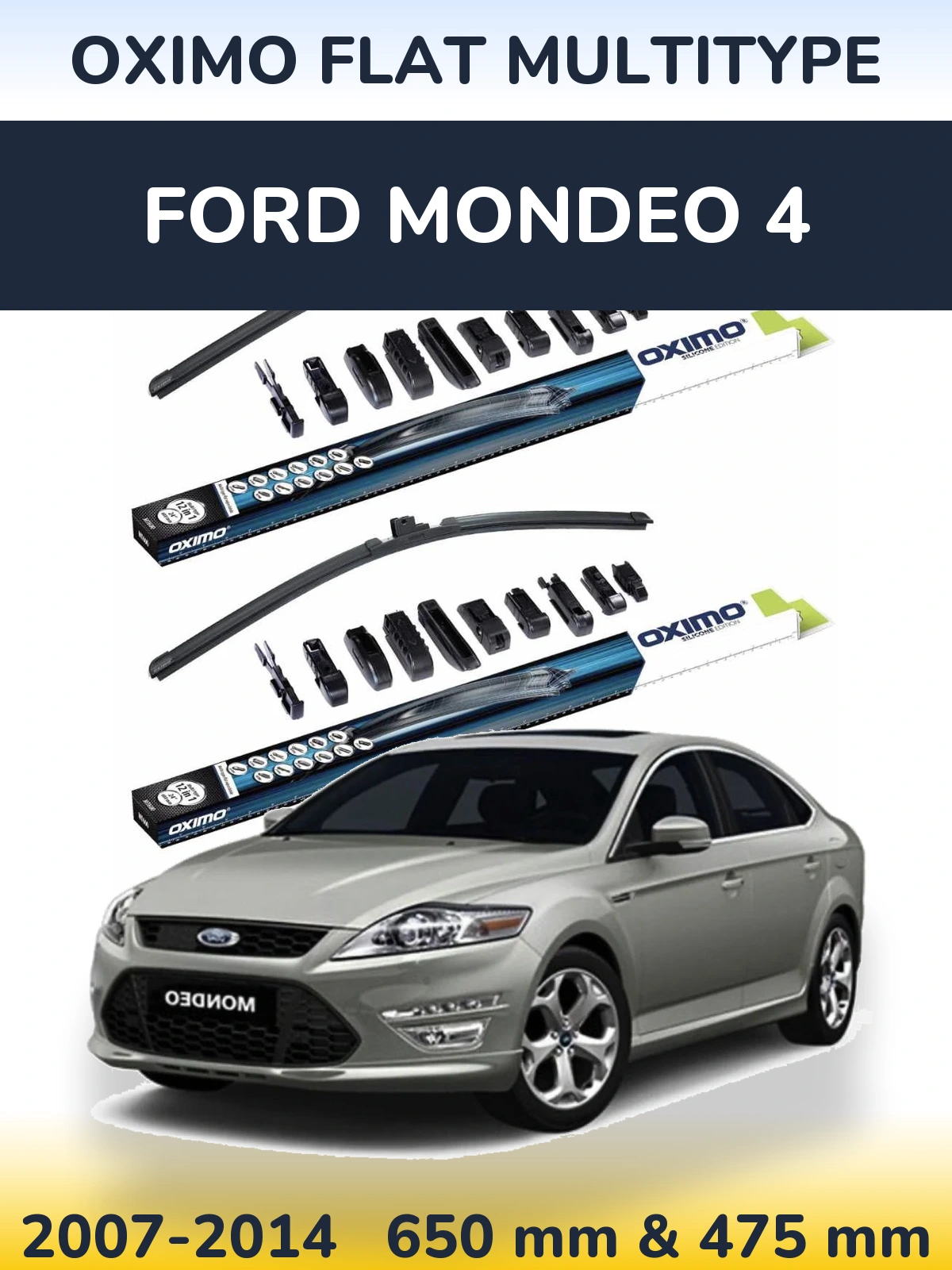 Sada předních stěračů Oximo Flat MultiType 650 a 475 mm pro Ford Mondeo 4 2007-2014