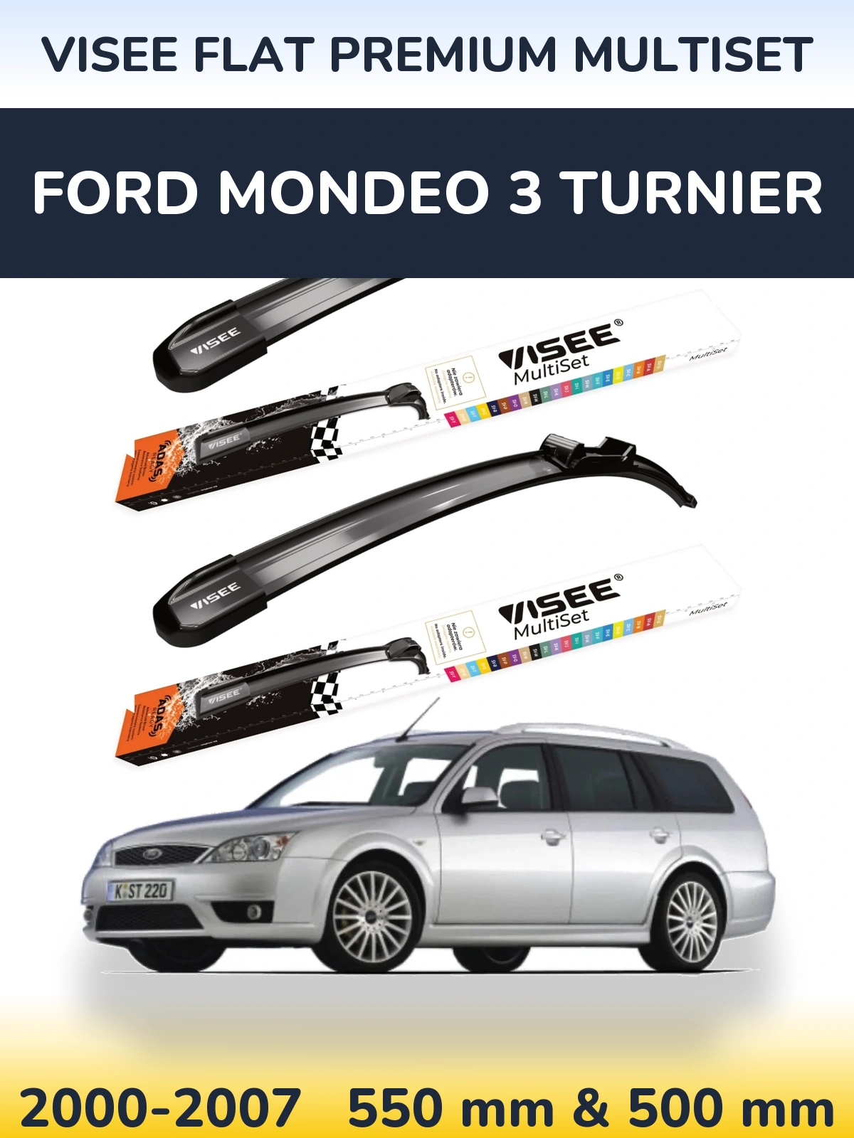 Sada předních stěračů VISEE FLAT PREMIUM MultiSet 550 a 500 mm pro Ford Mondeo 3 Turnier 2000-2007